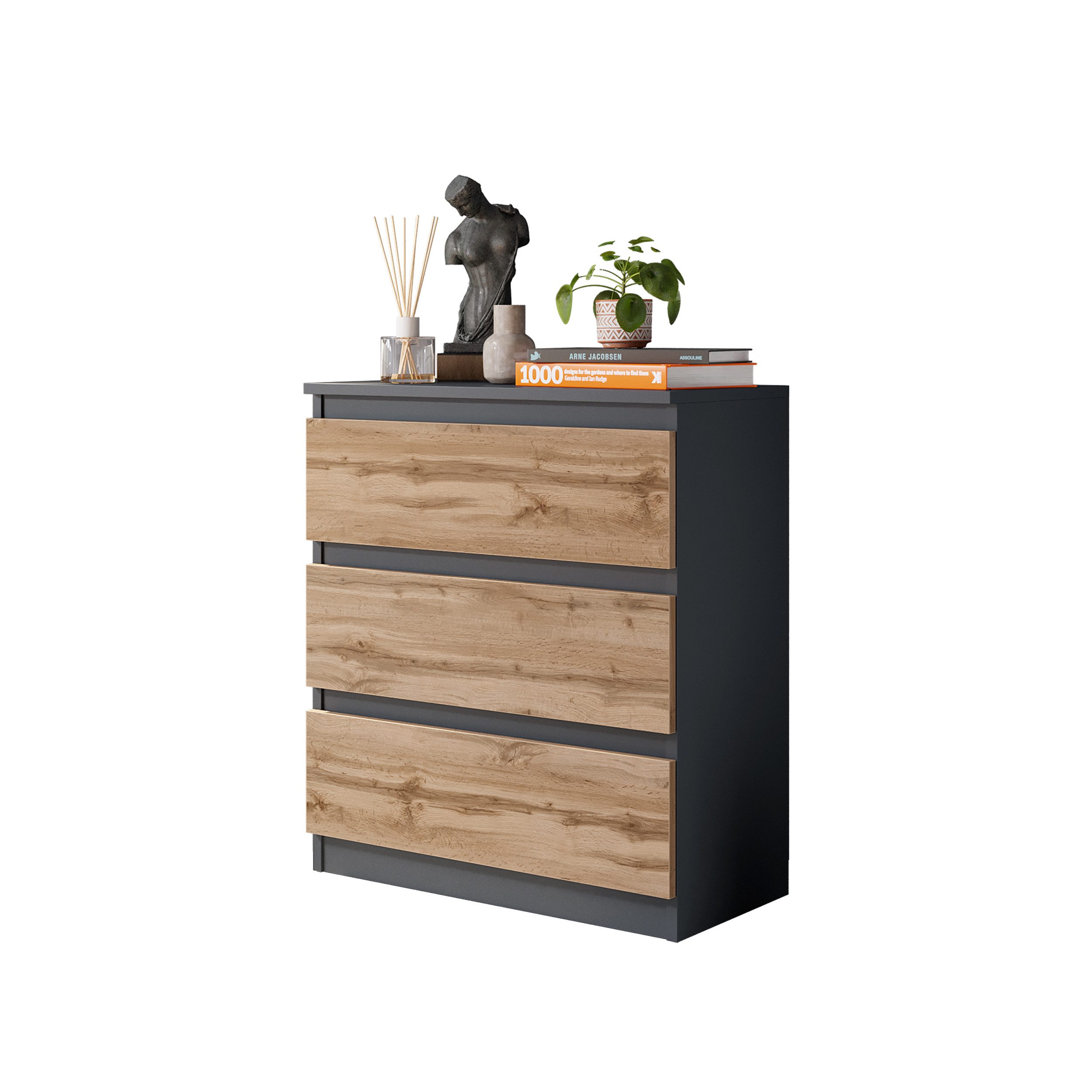 Furnica Kommode GABRIEL mit 3 Schubladen H72cm B60cm T33cm