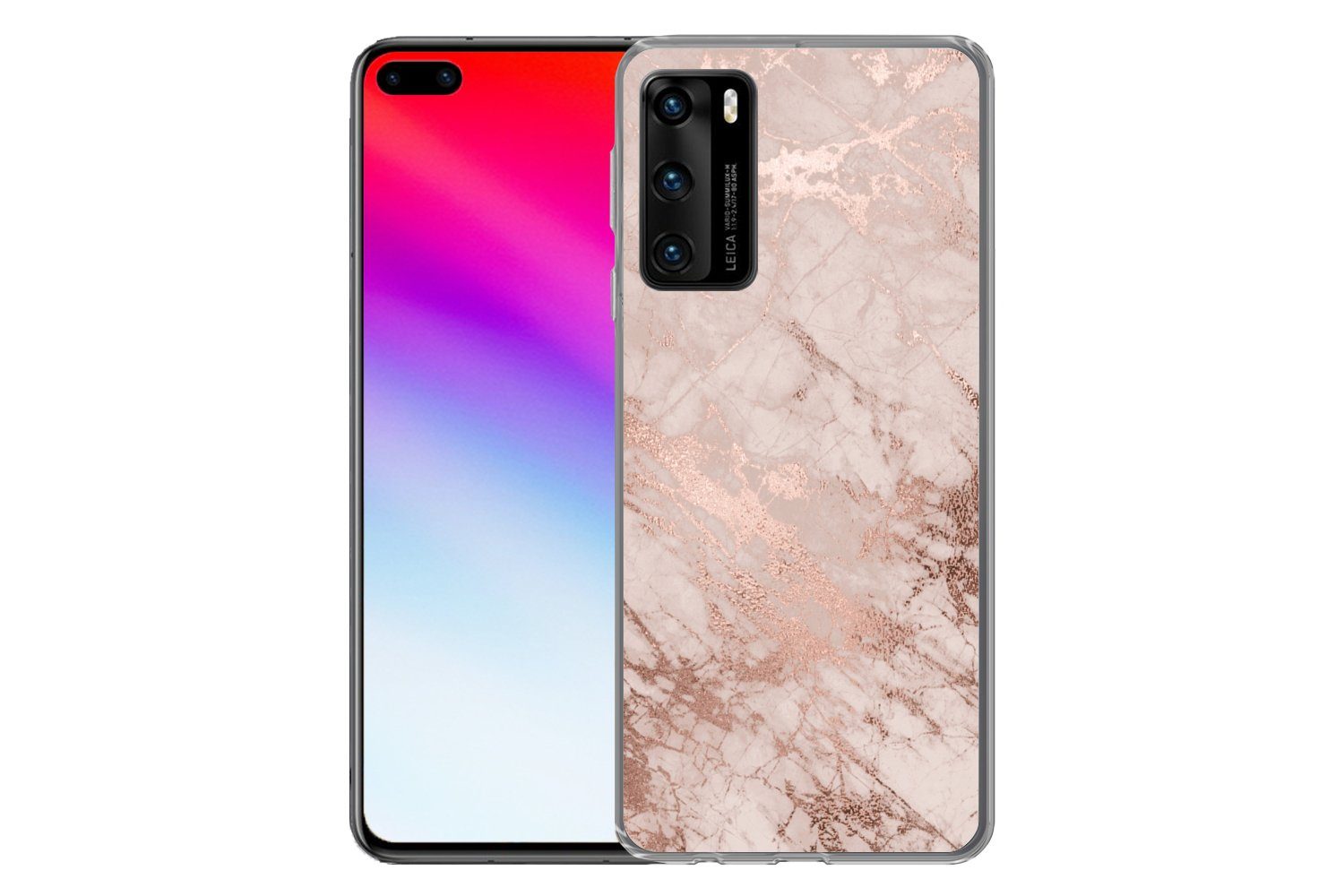 MuchoWow Handyhülle für Huawei P40 Marmor - Rosa - Luxus - Marmoroptik - Glitzer - Design, Handy Case, Silikon, Bumper Case Dünn