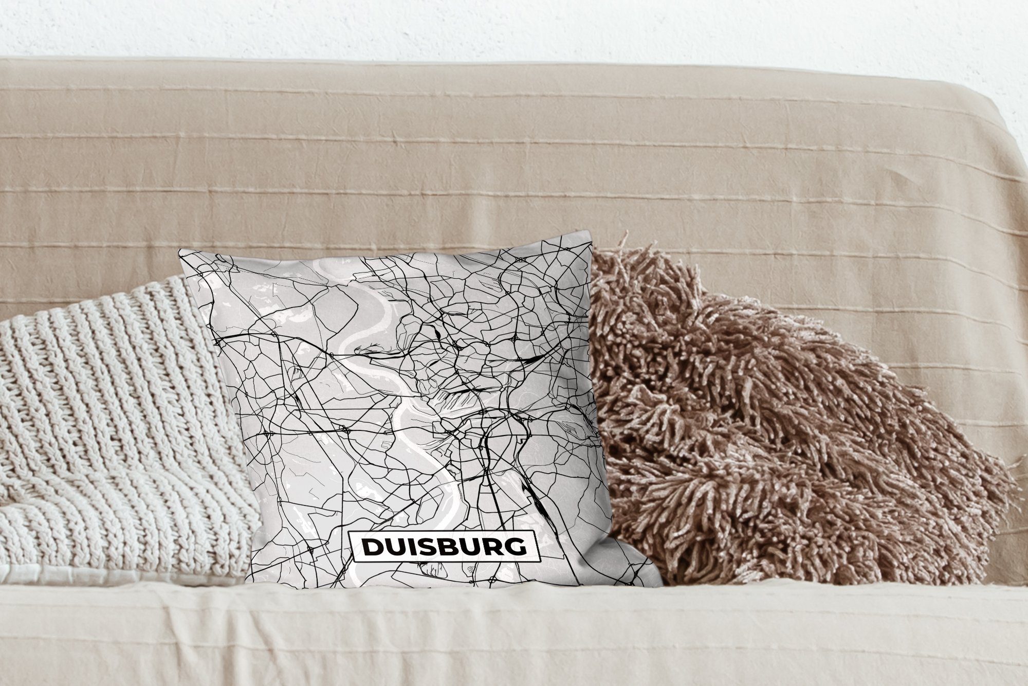 Karte Deko, mit Duisburg - Füllung Wohzimmer, für Deutschland, Stadtplan Schlafzimmer, Dekokissen Sofakissen - Zierkissen - MuchoWow