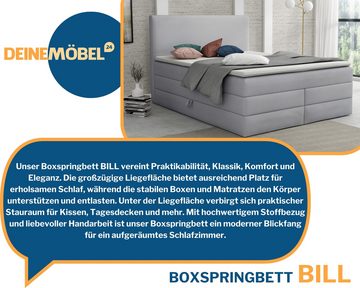 Deine Möbel 24 Boxspringbett BILL Echtes Boxspringbett Polsterbett Komplettbett inkl. Topper (Boxbett, 4-St., 2 Bonellfederkernmatratzen H3 + 1 Taschenfederkenmatratze H3/H4), 140x200 160x200 180x200 200x200 inkl. Bettkasten