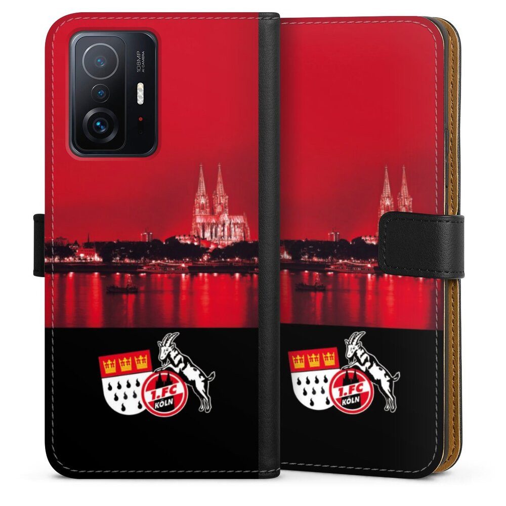 DeinDesign Handyhülle Skyline 1. FC Köln Offizielles Lizenzprodukt Skyline Köln Rot, Xiaomi 11T Pro 5G Hülle Flip Case Klapphülle Handytasche Leder