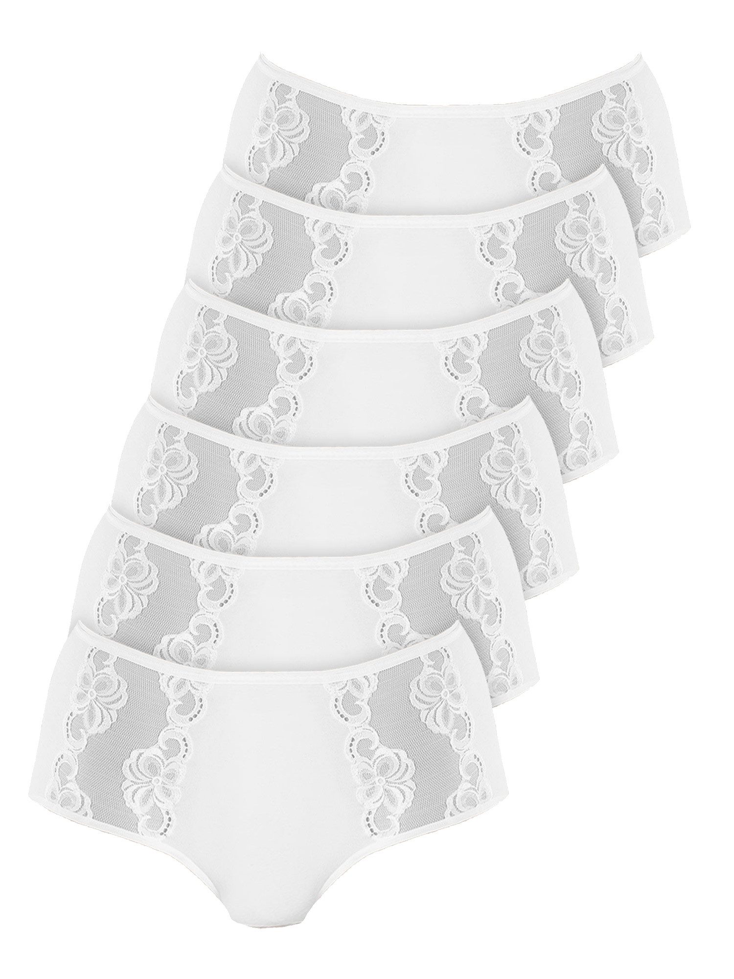 Nina Von C. Taillenslip 6er Pack Damen Taillenslip Slipboutique (Packung, 6-St) elastische Baumwolle, transparente Tüllstickerei