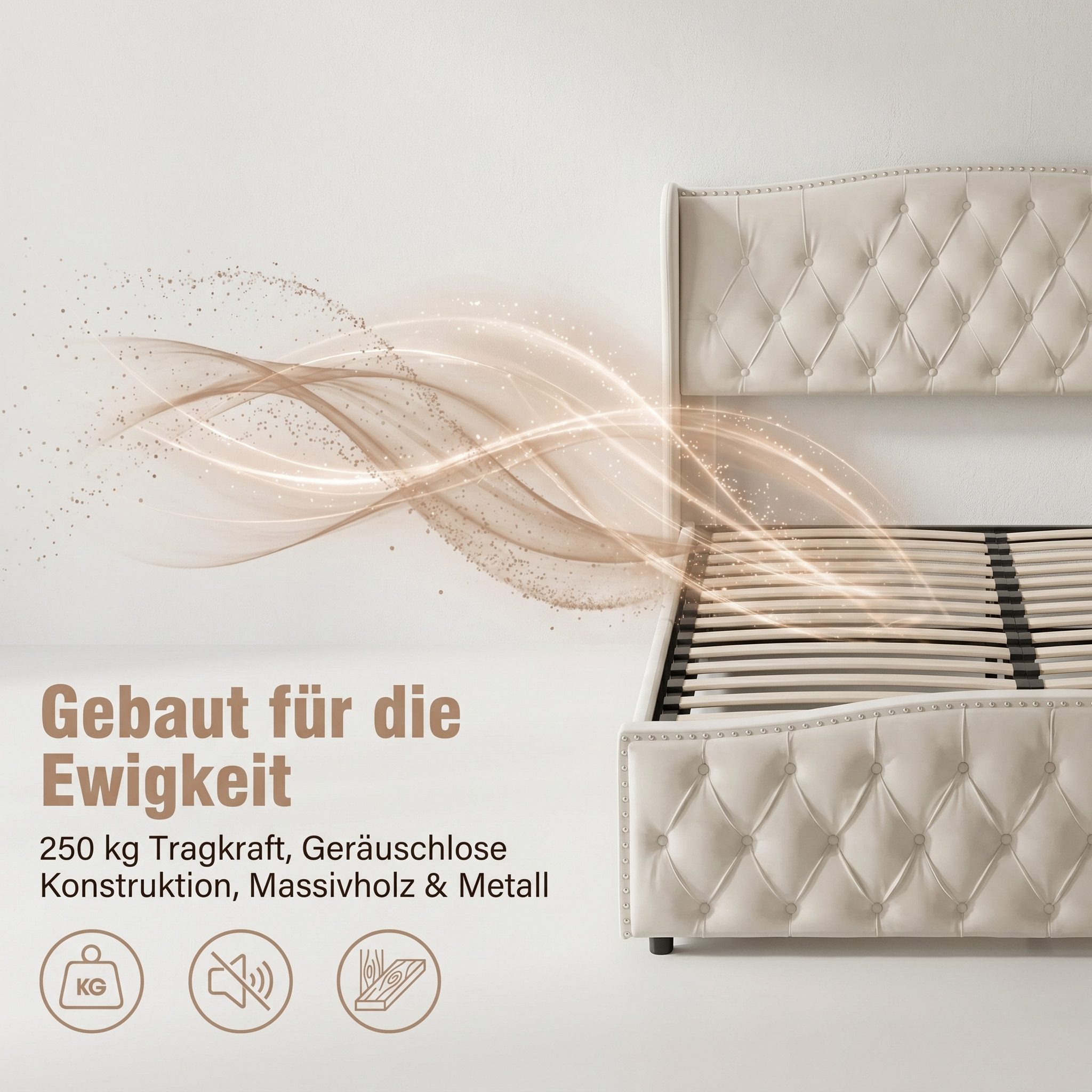 Simurq Polsterbett Stauraumbett 160x200 cm Samt mit Bettkasten & Wingback-Kopfteil (Set, 1-tlg) (Doppelbett 160x200 mit Lattenrost, ohne Matratze), Jugendbett,B – Bild 4 von 5