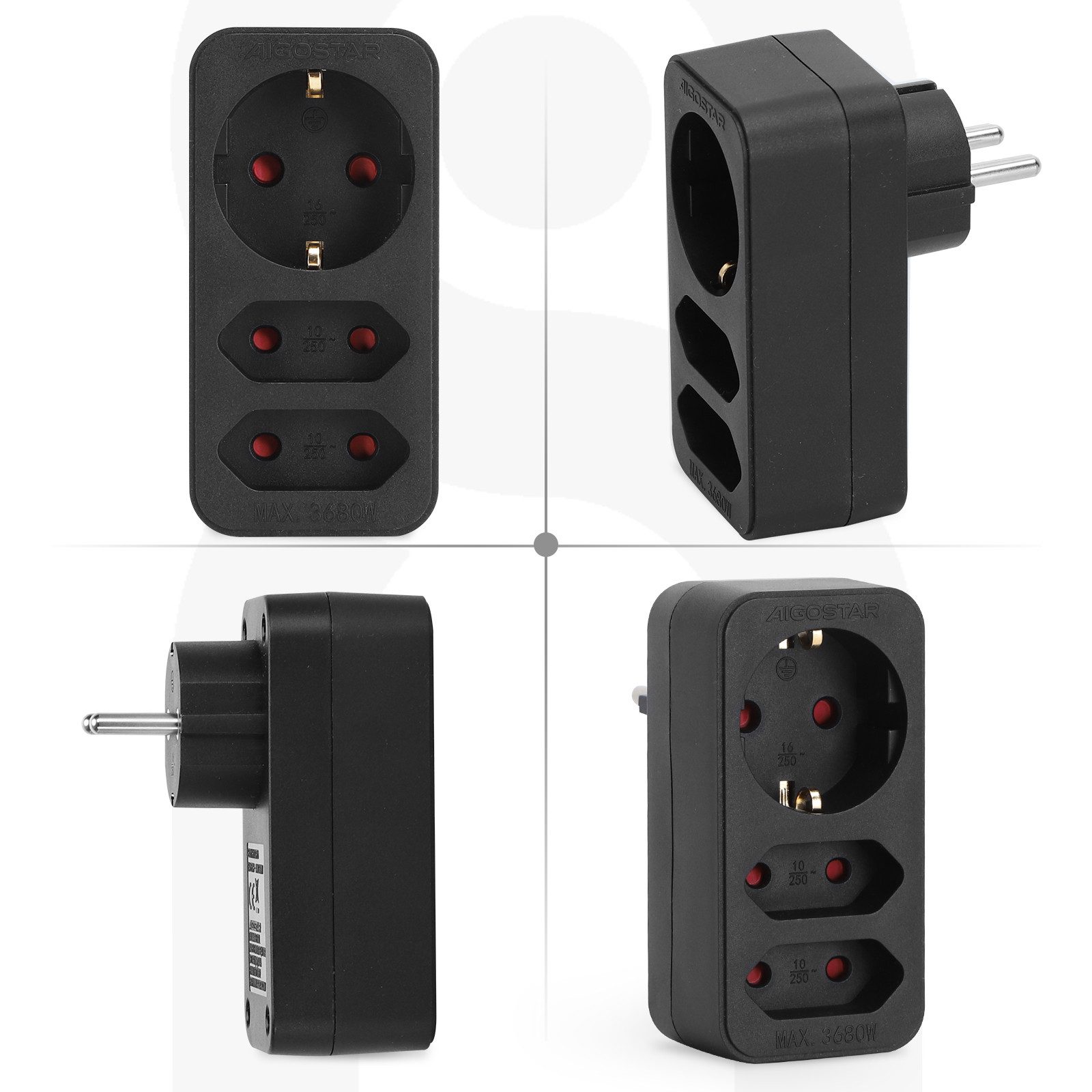Aigostar Steckdosenadapter 3-fach Mehrfachsteckdose Tragbar für Steckdose Mehrfachsteckdose – Bild 4 von 4