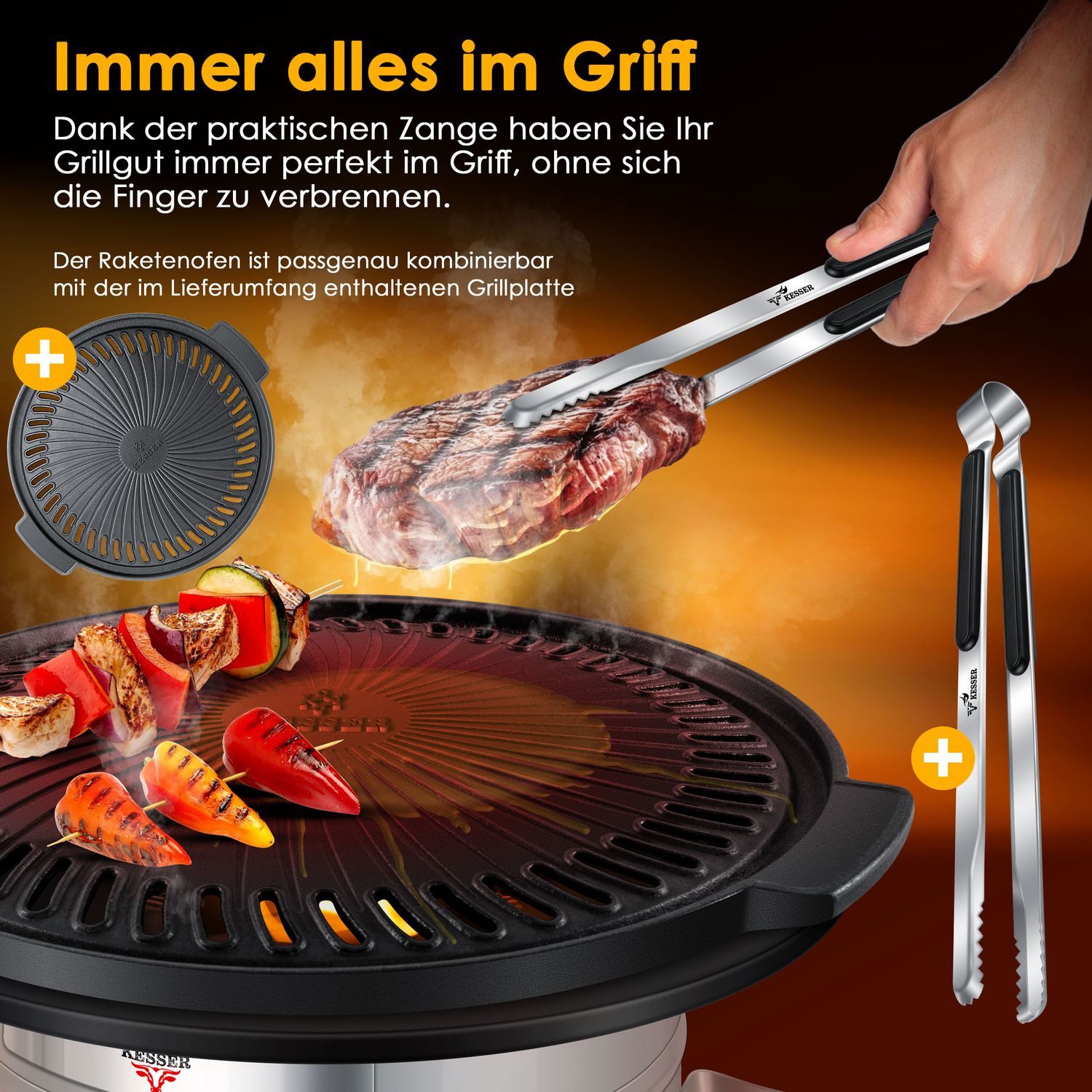 KESSER Feuerstelle, Raketenofen aus Gusseisen mit Grillpfanne & Tragetasche günstig online kaufen