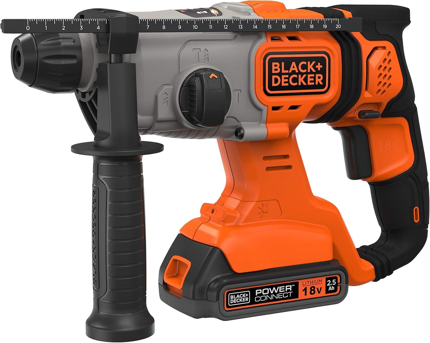 Black + Decker Akku-Bohrhammer 18 V Akku-SDS-Plus-Bohrhammer, 2,5 Ah Lithium-Ionen-Akkus, (1-tlg)