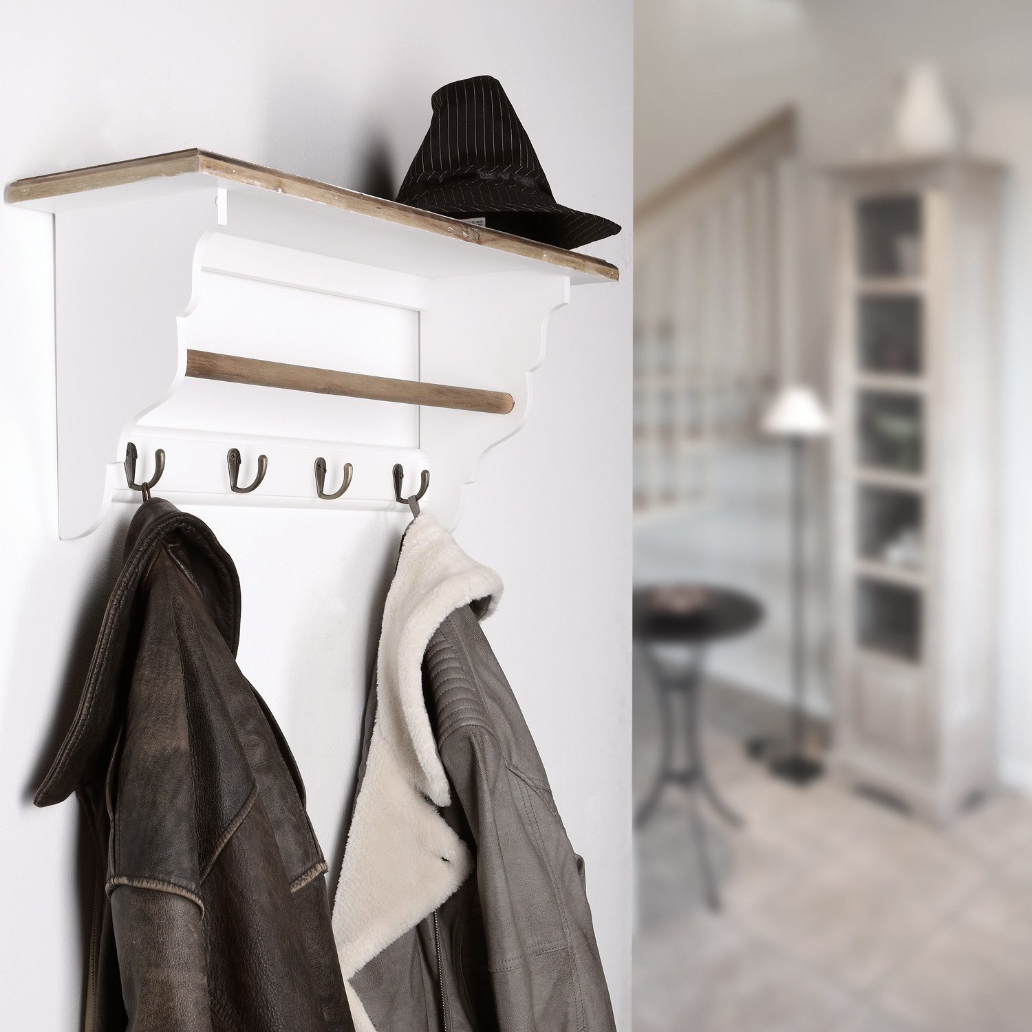 Home4Living Wandgarderobe Garderobe Weiß mit 4,5 u. 6 Haken Ablage Holz Lan günstig online kaufen