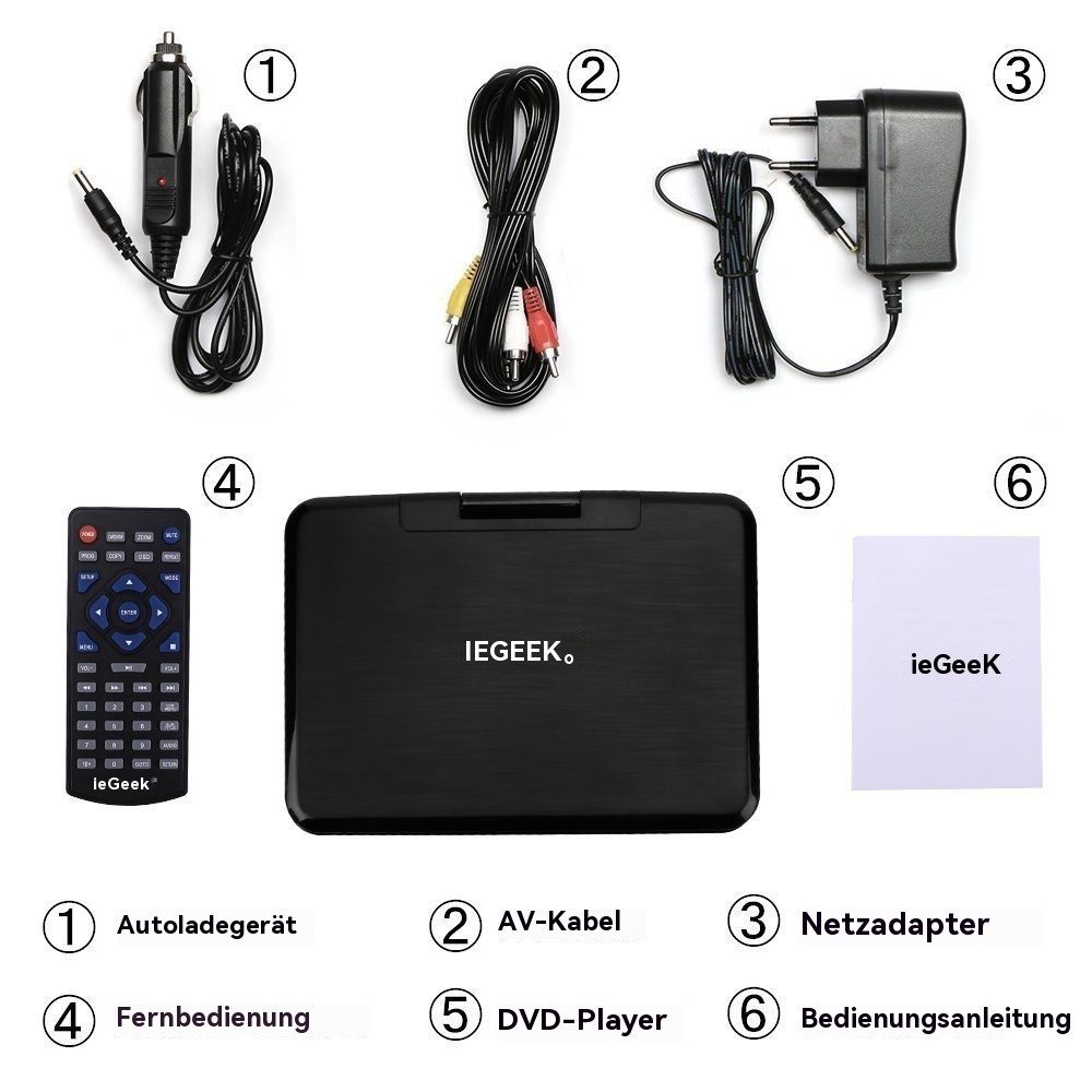 TWUFY 11,5" Tragbarer DVD-Player mit 9,5" HD-Schwenkbildschirm Portabler DVD-Player (6 Stunden Akkulaufzeit, Sync-TV/USB/TF-Karte-Unterstützung)
