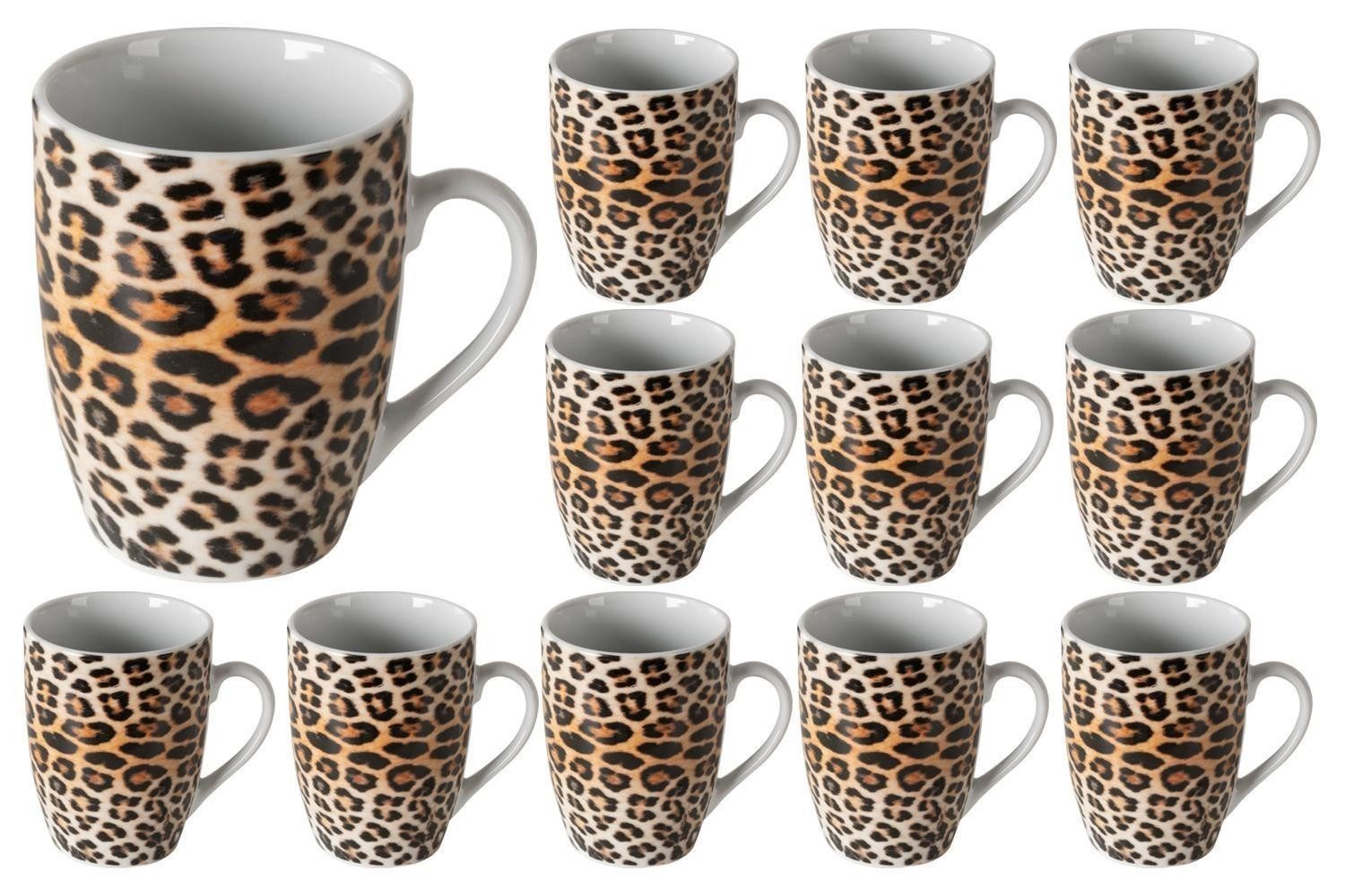HIT Trading Tasse Kaffeebecher LEOPARD, Braun, Ø 9 cm, Keramik