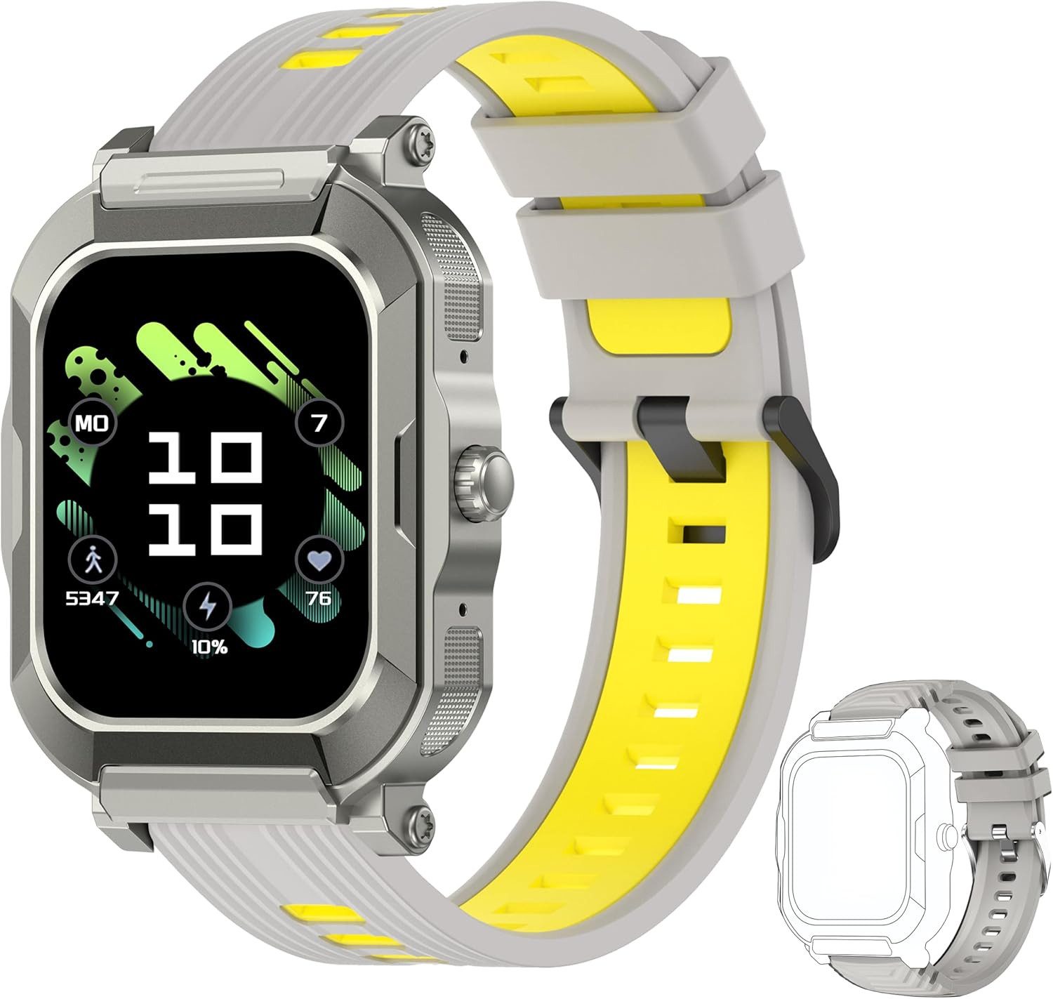 Popglory H52 Smartwatch (4,8 cm, Android iOS), Smartwatch mit Telefonfunktion, 100+ Sportmodi, Gesundheits-Tracker