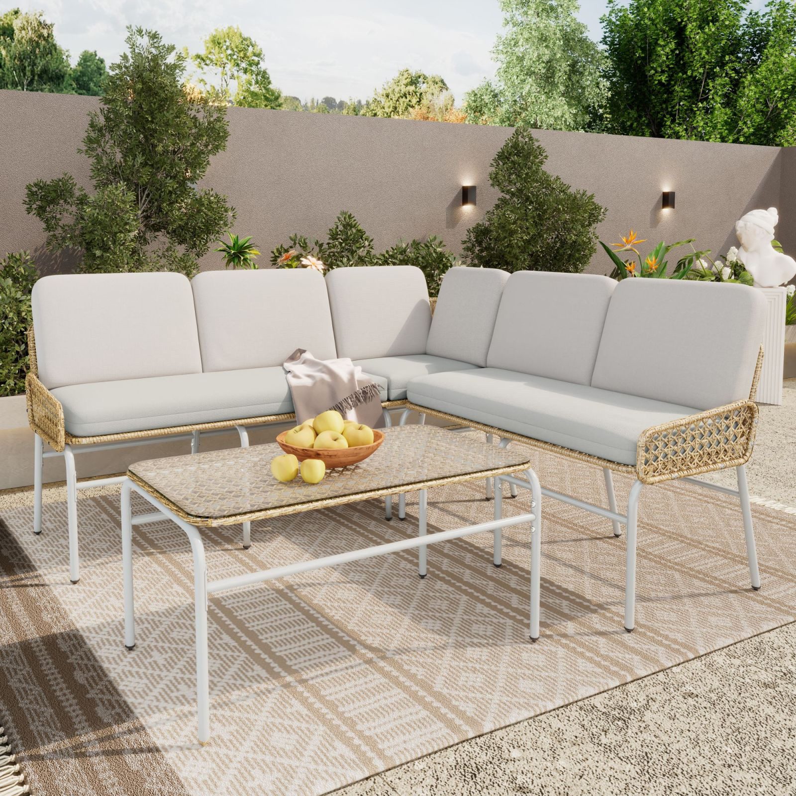 FUROKOY GartenloungeSet Gartenlounge für 45 Personen,LForm Lounge
