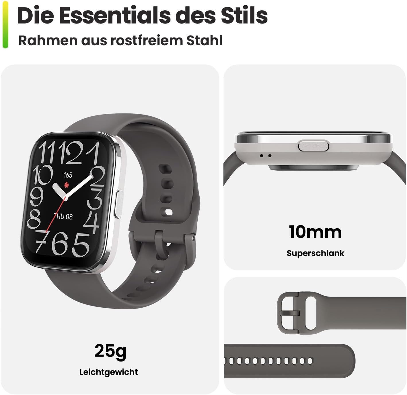 Amazfit Damen"s Herren"s GPS & Bluetooth Health Tracker mit Herzfrequenz,SPO2 Smartwatch (4,8 cm/1,9 Zoll, Android/iOS), IP68 Wasserdicht, Schlafmonitor & 120 Sportmodi für Aktivität