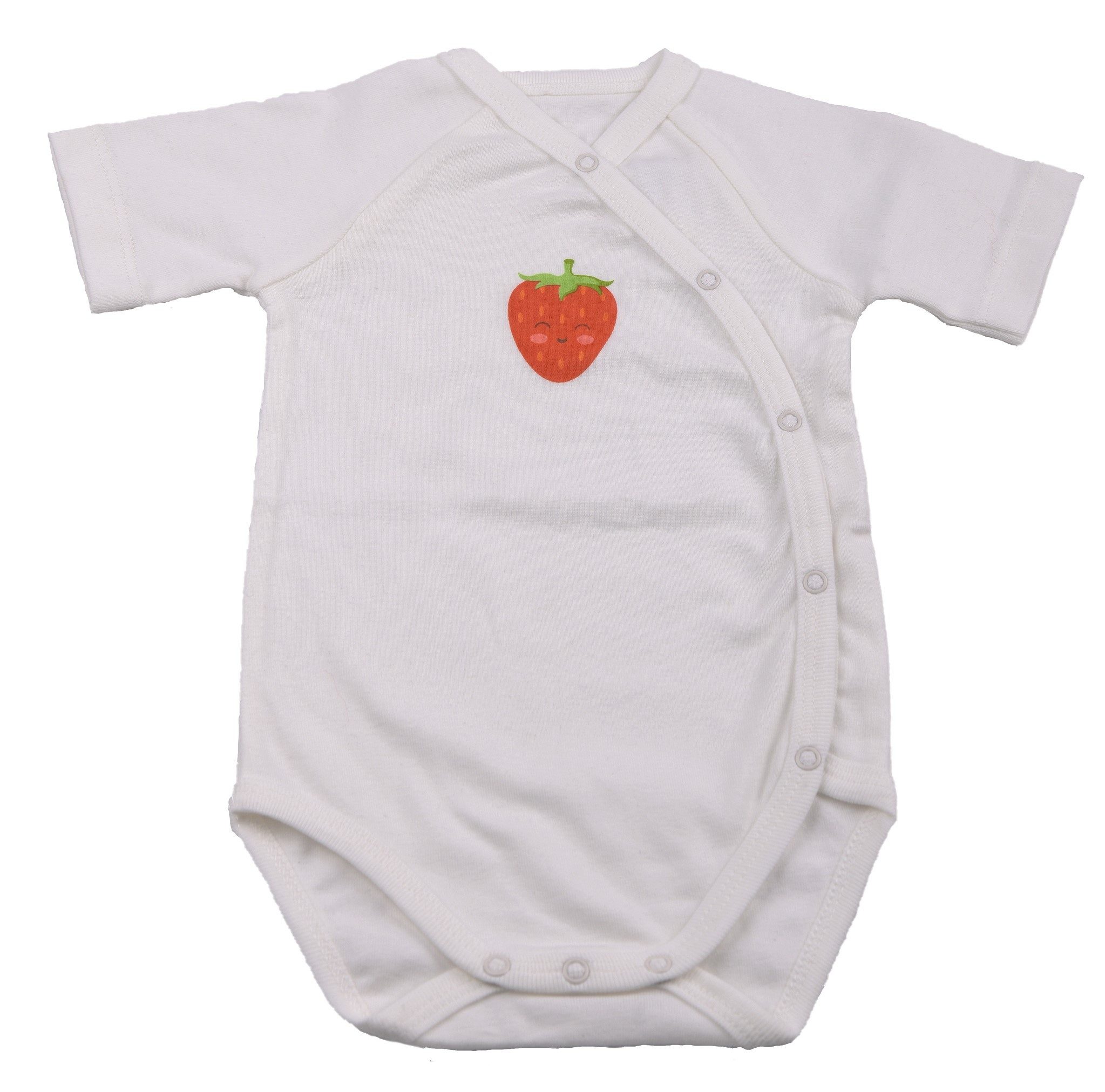 El Puente Strampler Babybody "Funny Strawberry", Größe 50/56, Handmade, Bio Fair Trade