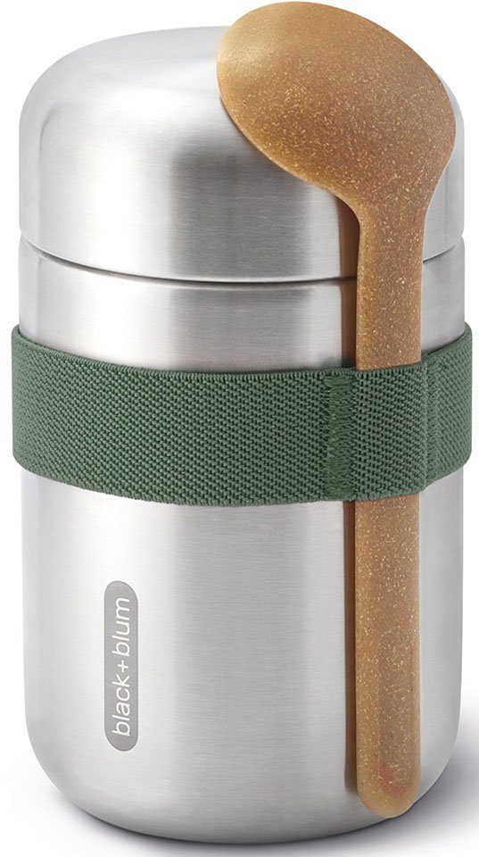 black+blum Thermobecher Food Flask, Edelstahl, hält Speisen lange heiß, auslaufsicher, inkl. Löffel, 400 ml