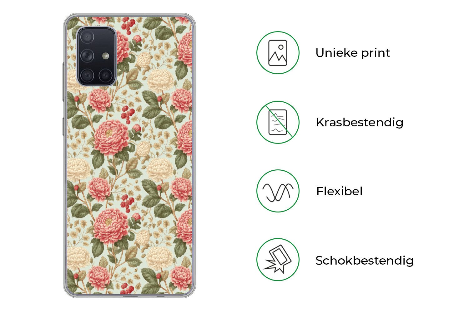 MuchoWow Handyhülle für Samsung Galaxy A51 Klassisch - Botanisch - Mehrfarbig, Smartphone-Bumper, Print, Handy Schutzhülle Dünn