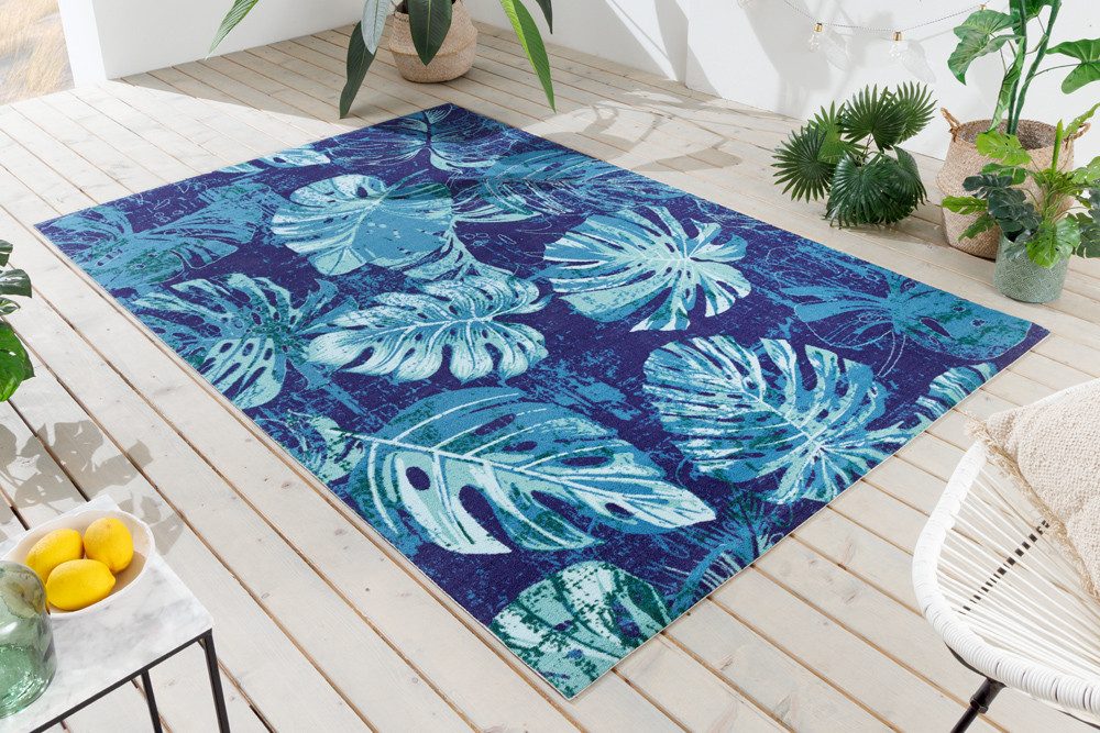 riess-ambiente Designteppich LEAF 180x120cm blau grün · floraler Teppich für In- und Outdoor, rechteckig, Höhe: 5 mm, wetterfest · pflegeleicht · Blatt-Muster · Fußbodenheizung-geeignet