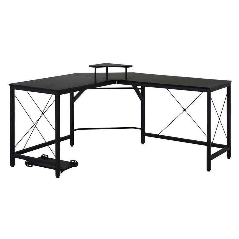 HOMCOM Computertisch Eckschreibtisch L-förmiger Schreibtisch mit Monitorständer (Bürotisch, 1-St., Computerecktisch), Stahl, Schwarz, 150 x 150 x 76 cm