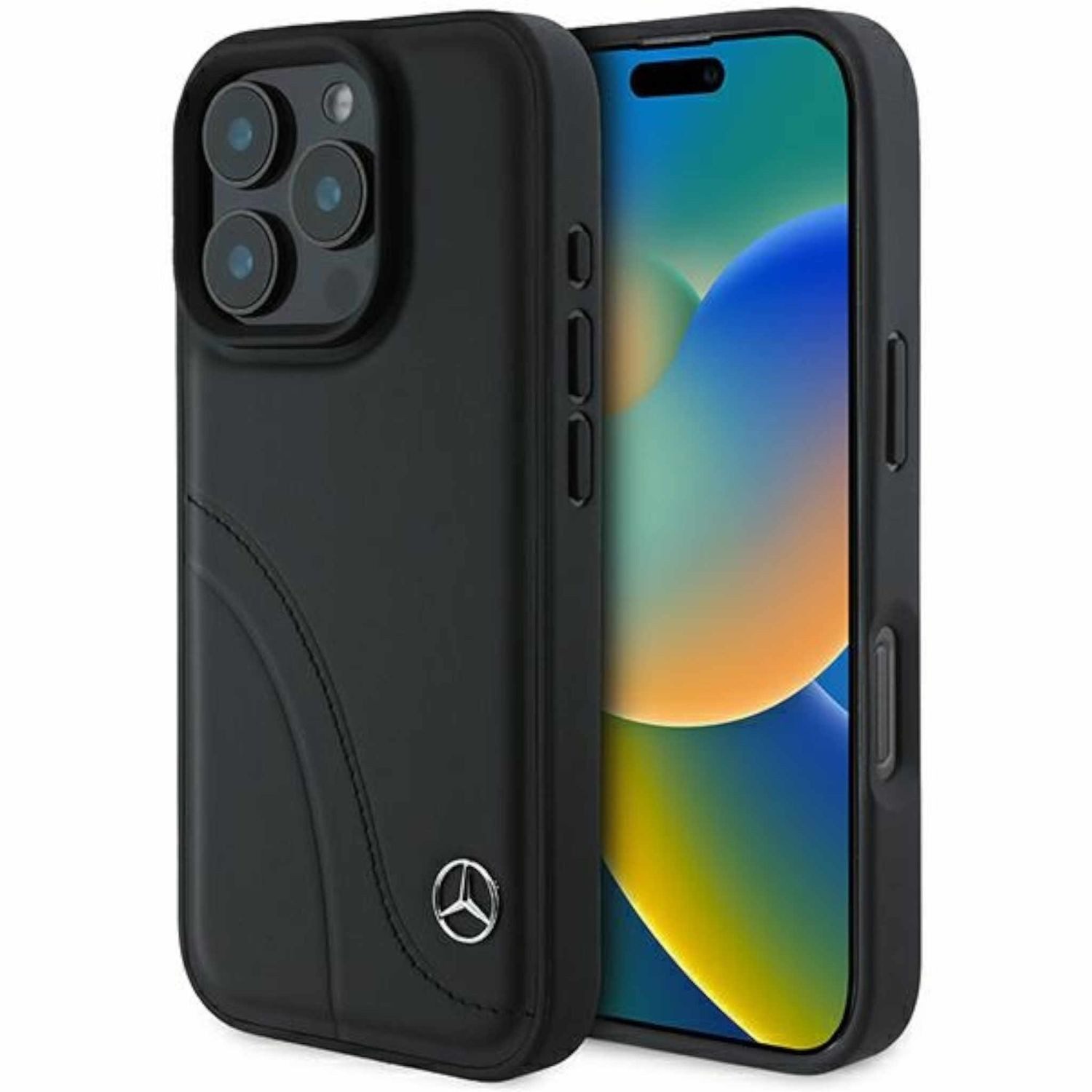 Mercedes Smartphone-Hülle Mercedes Apple iPhone 16 Pro Max Hardcase MB Curved Stitches Leather