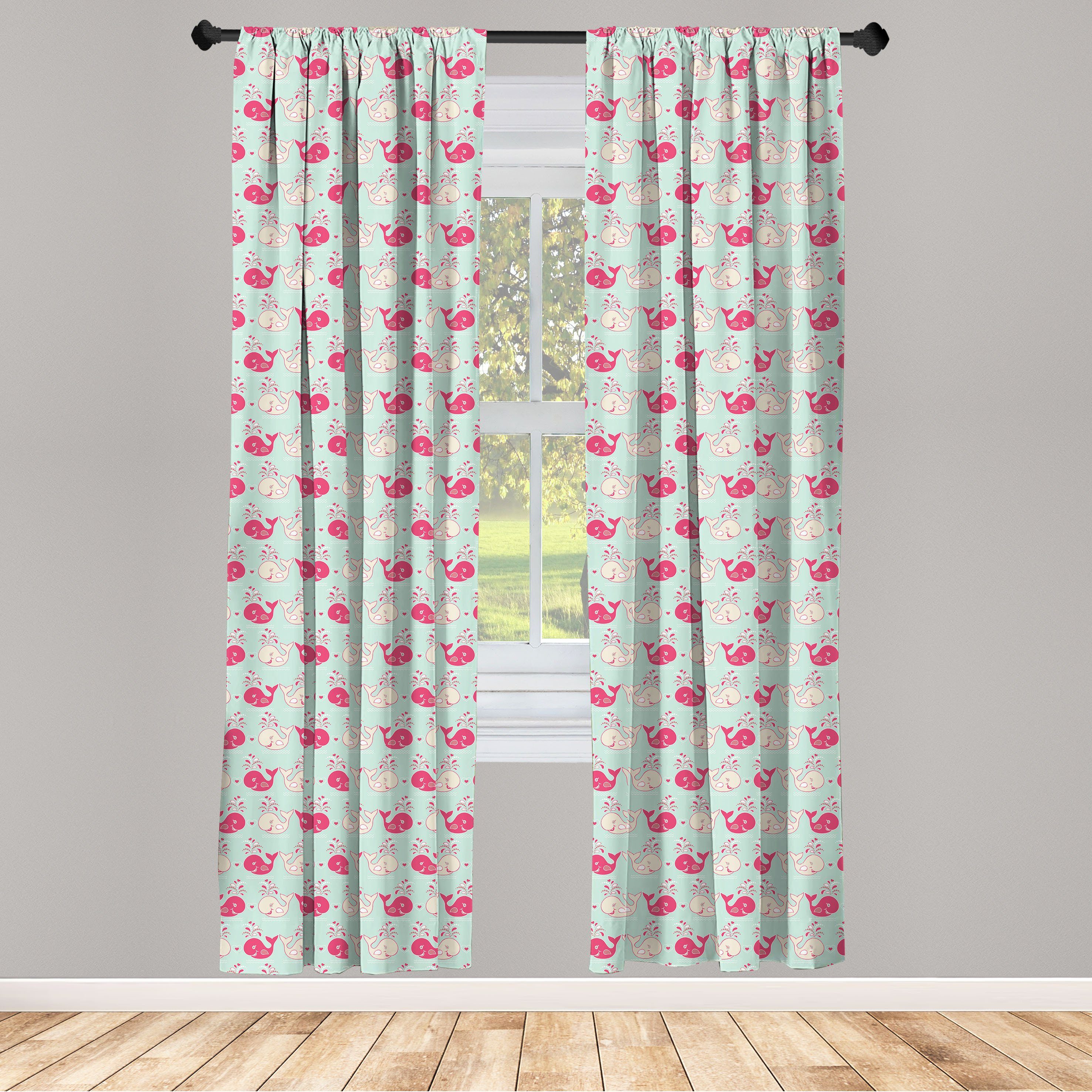 Gardine Vorhang für Wohnzimmer Schlafzimmer Dekor, Abakuhaus, Microfaser, Spaß Glückliche Wale Muster