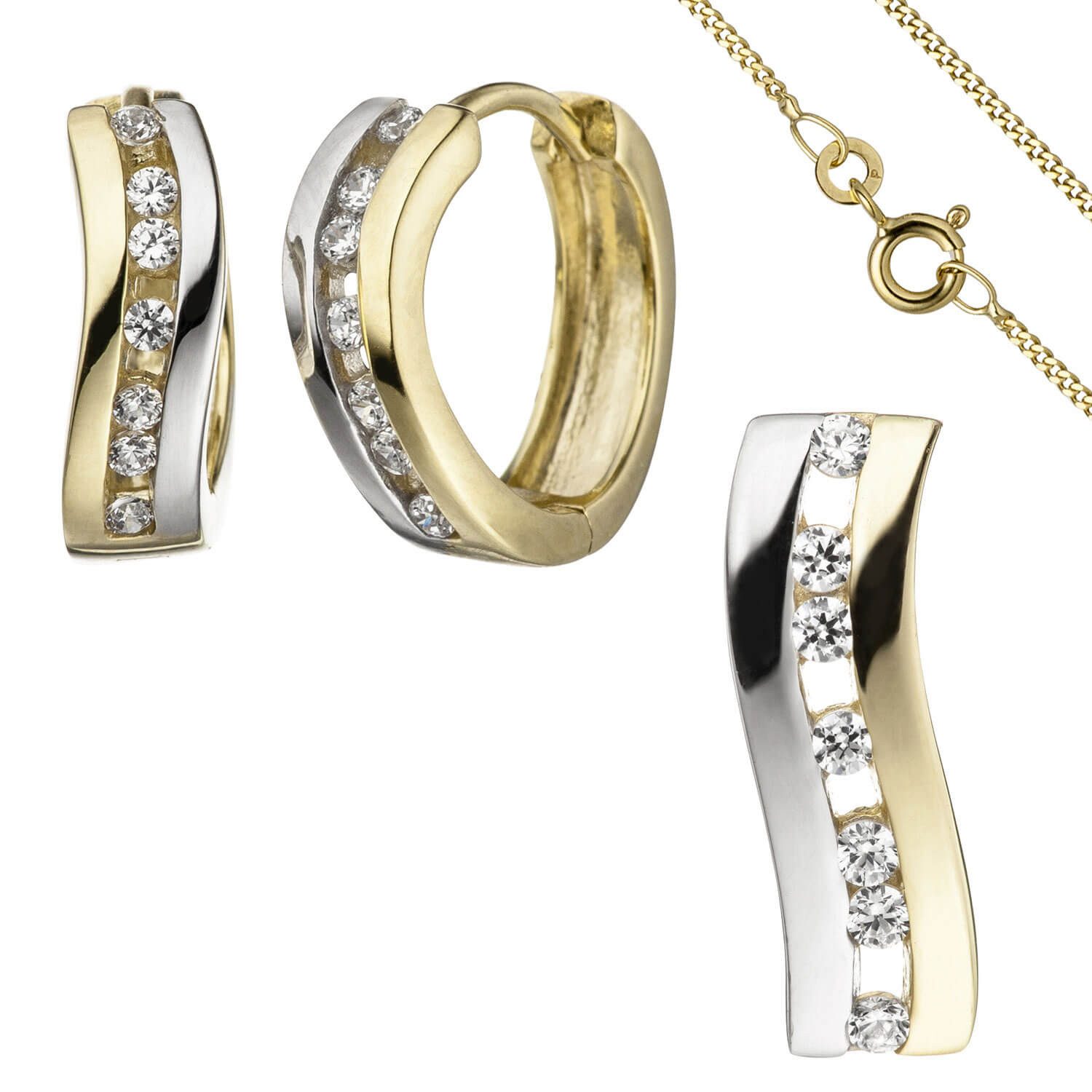 Schmuck Krone Schmuckset Schmuck-Set aus 333 Gelbgold bicolor mit Zirkonia, 42cm, Gold 333