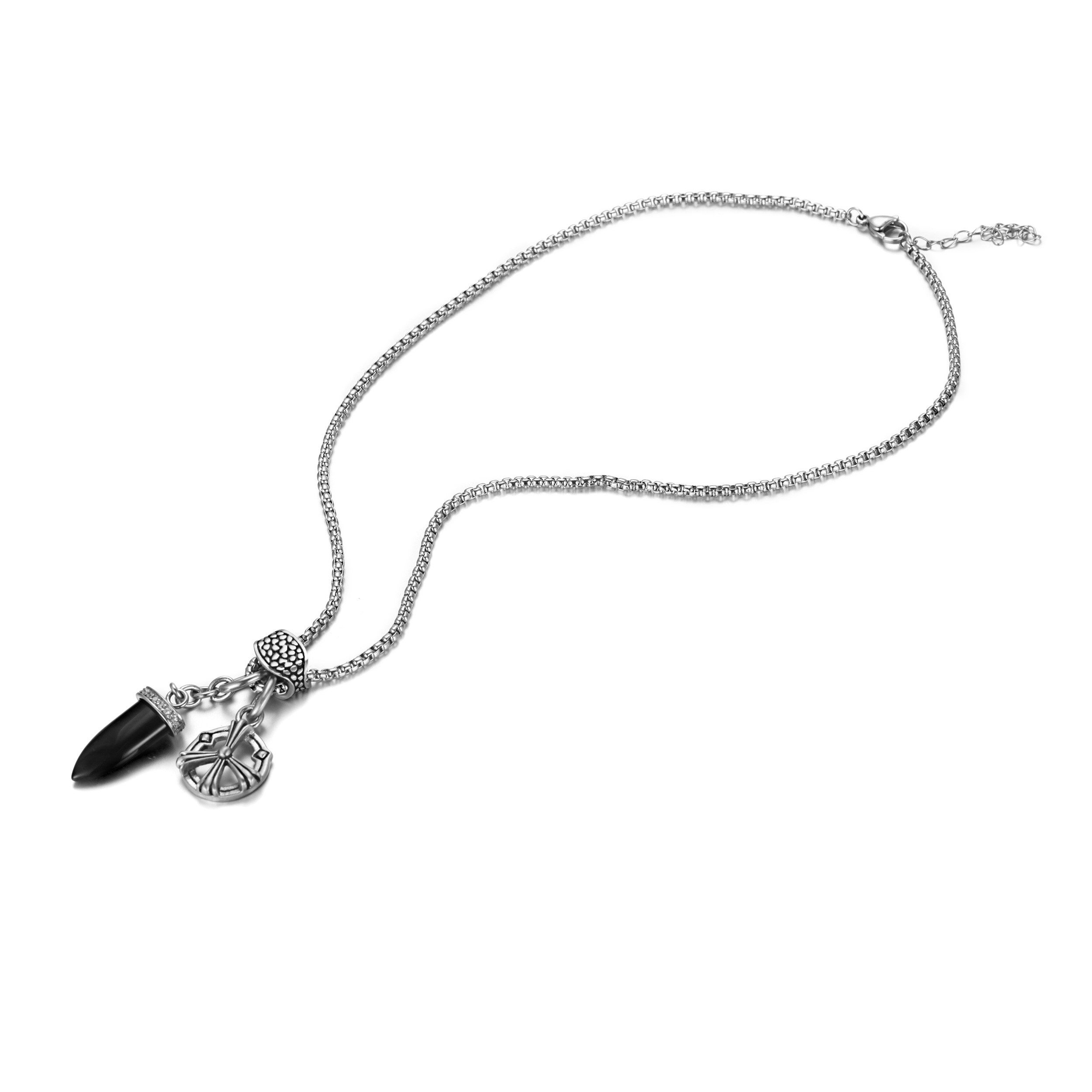 Kingka Kette mit Anhänger Peace & Onyx Anhänger mit Veneziakette, Damen oder Herrenschmuckset mit verstellbarer Halskette