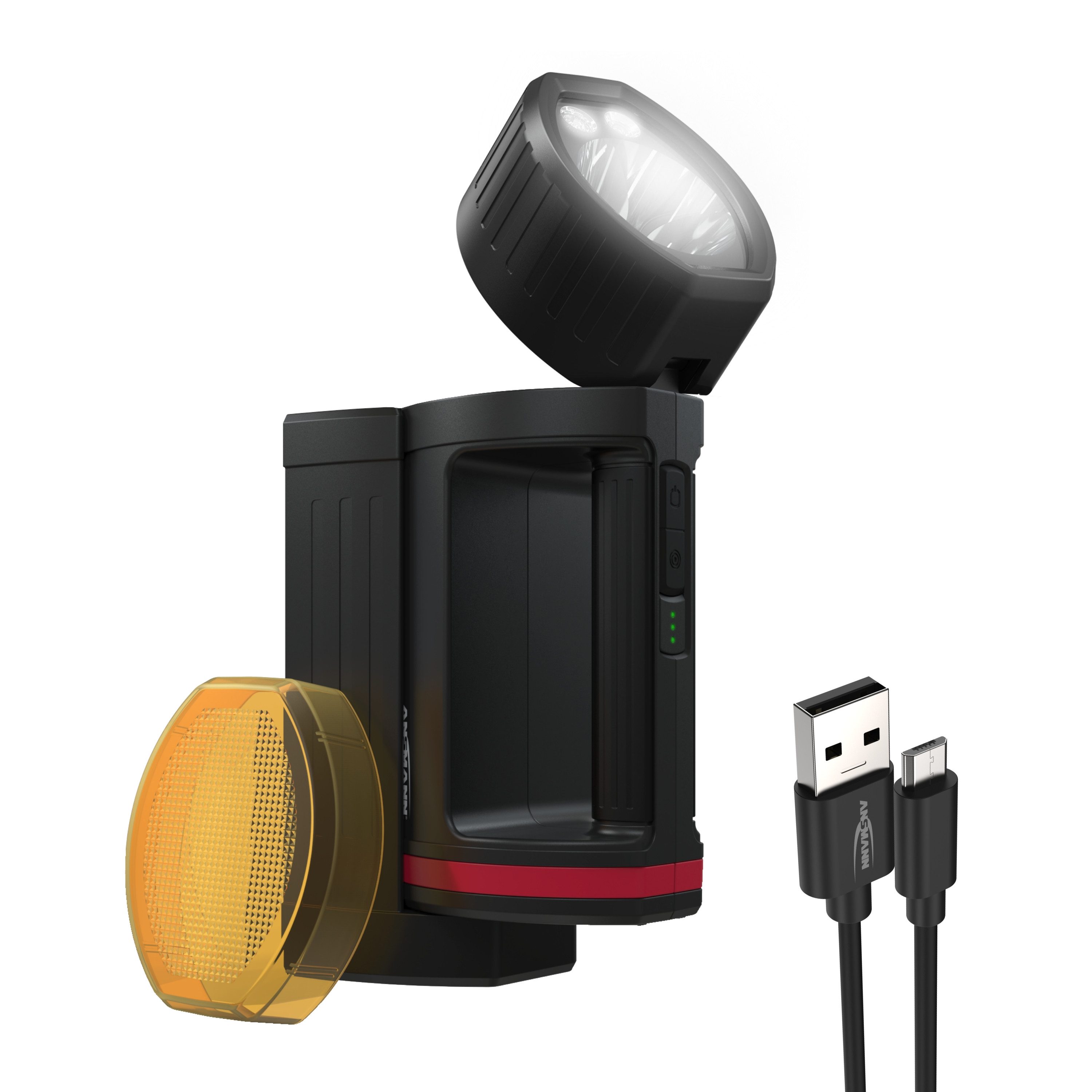 ANSMANN AG LED Scheinwerfer LED Handscheinwerfer Akku 10400mAh ladbar via Micro USB & Ladeschale, 10W CREE LED