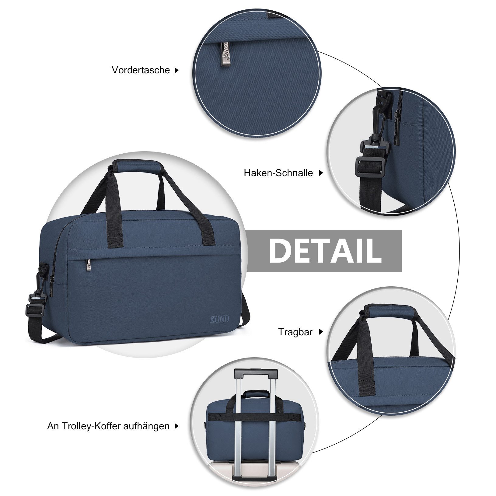 KONO Reisetasche Handgepäck Tasche Unisex Gym Henkeltasche Weekender