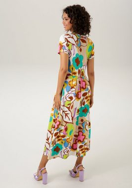 Aniston CASUAL Sommerkleid mit großflächigem, graphischem Blumendruck - NEUE KOLLEKTION
