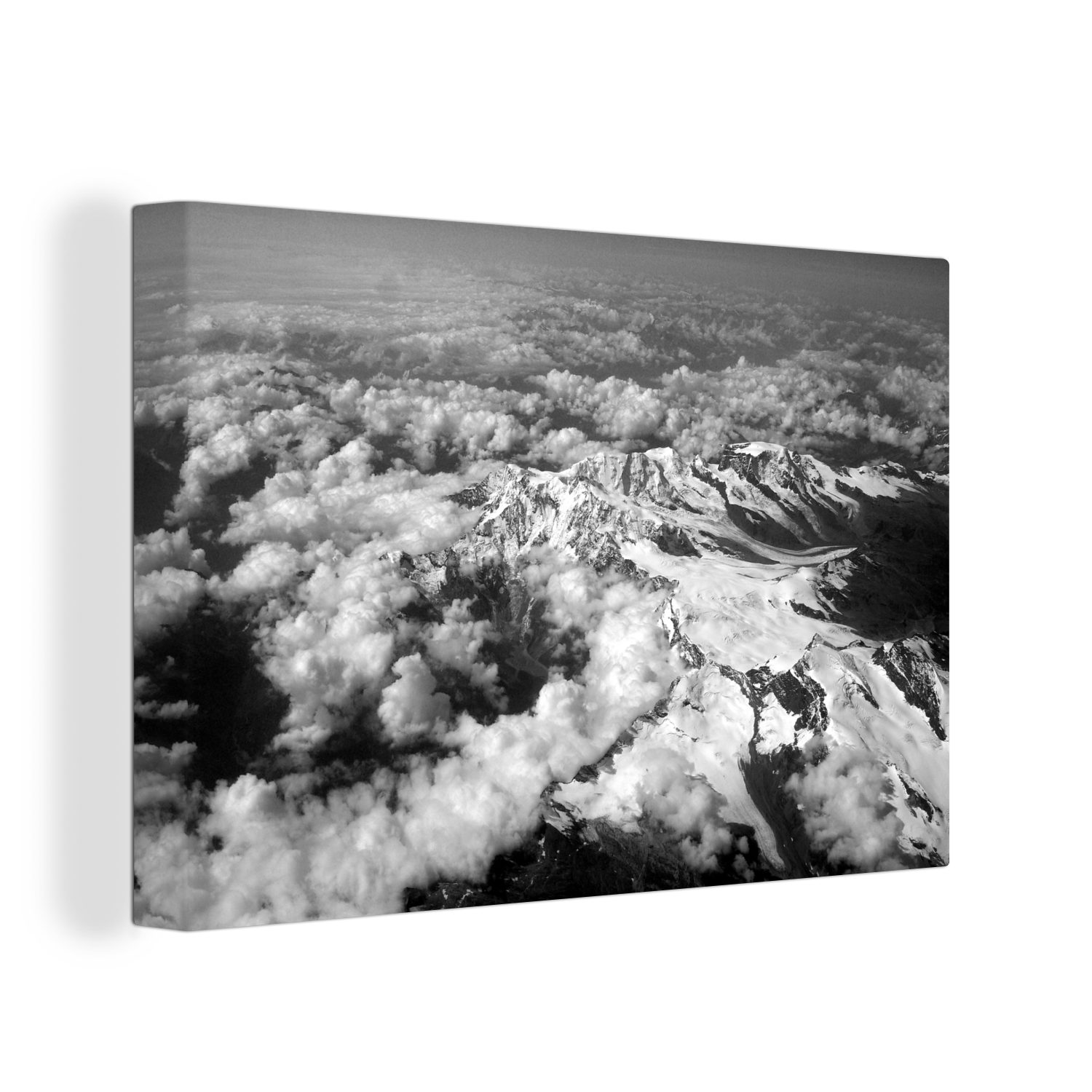 OneMillionCanvasses® Leinwandbild Der Aletschgletscher in der Schweiz aus der Luft - schwarz und weiß, (1 St), Wandbild Leinwandbilder, Aufhängefertig, Wanddeko, 30x20 cm