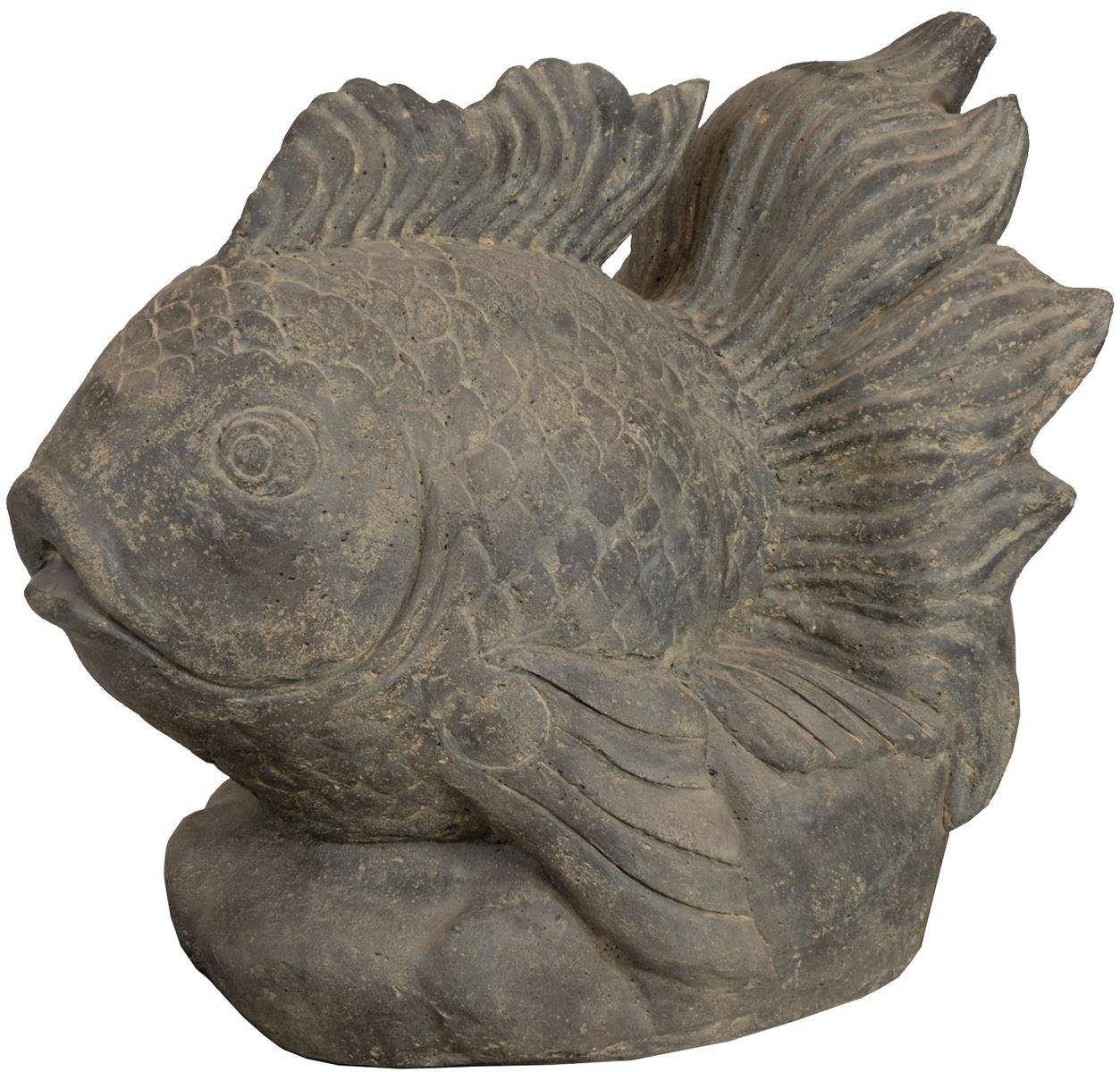 Krines Home Gartenfigur Wasser-Speier Garten Teich-Figur 60cm Feuer-Fisch Steinguss Skulptur, für Haus, Garten und Brunnen