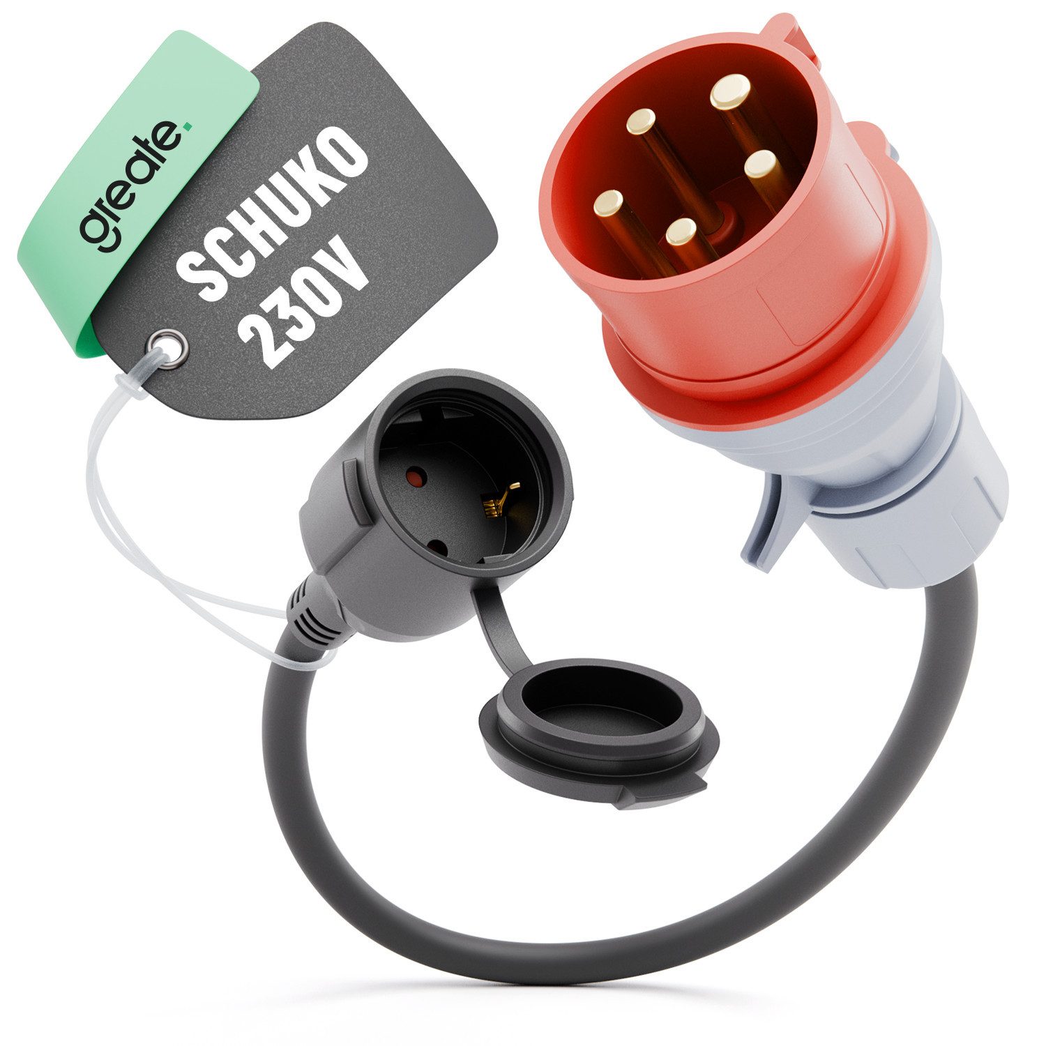 greate. CEE Adapter 16A auf Schuko Kupplung - Adapter Starkstrom auf 230V 16A CEE-Adapterkabel CEE zu Schuko, 50 cm, Schutzklasse IP44 spritzwassergeschützt