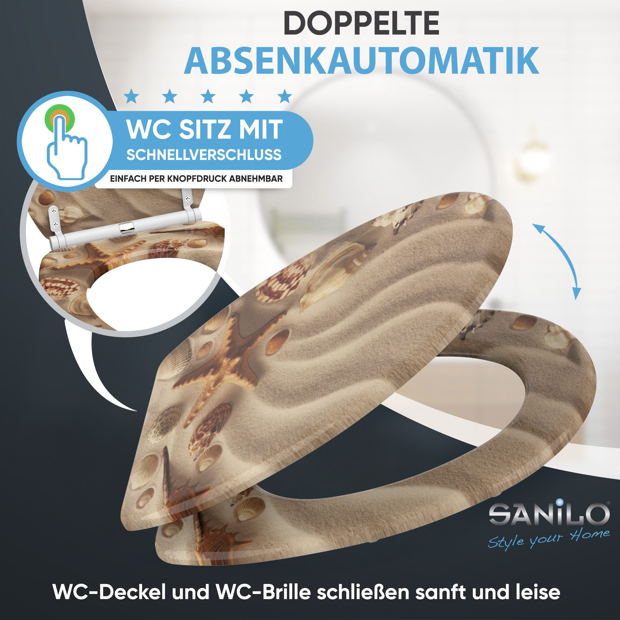 Sanilo WC-Sitz mit Absenkautomatik, viele Toilettendeckel direkt vom Hersteller, hochwertig & modern, universell, leichte Montage
