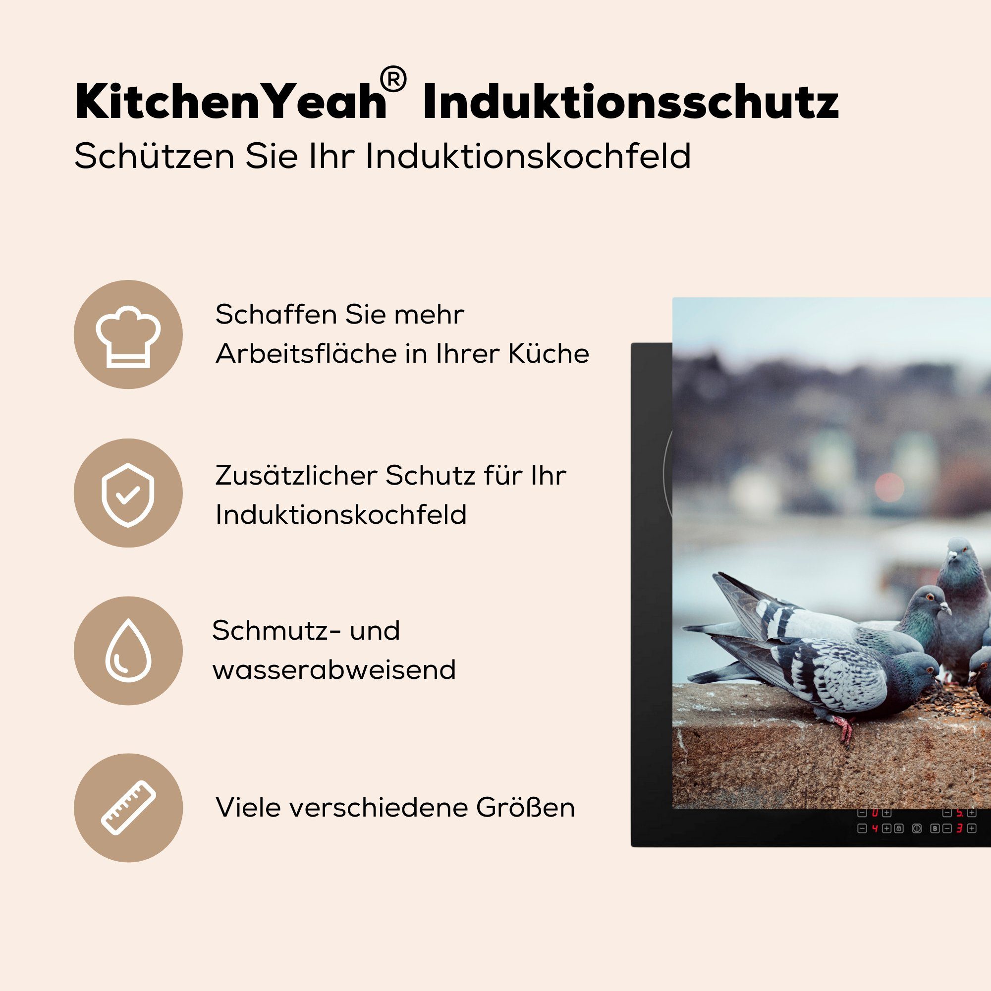 MuchoWow Herdblende-/Abdeckplatte Tauben - (1 - für Stein Ceranfeldabdeckung, Arbeitsplatte Vögel, Vinyl, 78x78 tlg), cm, küche
