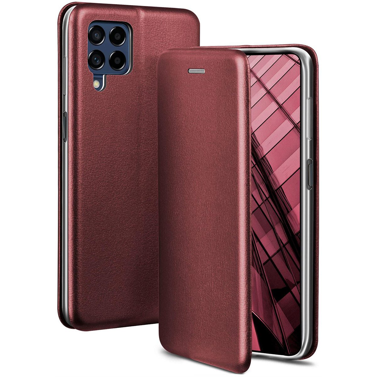 ONEFLOW Handyhülle für Samsung Galaxy M53 5G Premium Hülle Business Cover Rot 6,7 Zoll, 360 Grad Schutzhülle Flip Case Etui Klapphülle Dünn Leder Handy Tasche