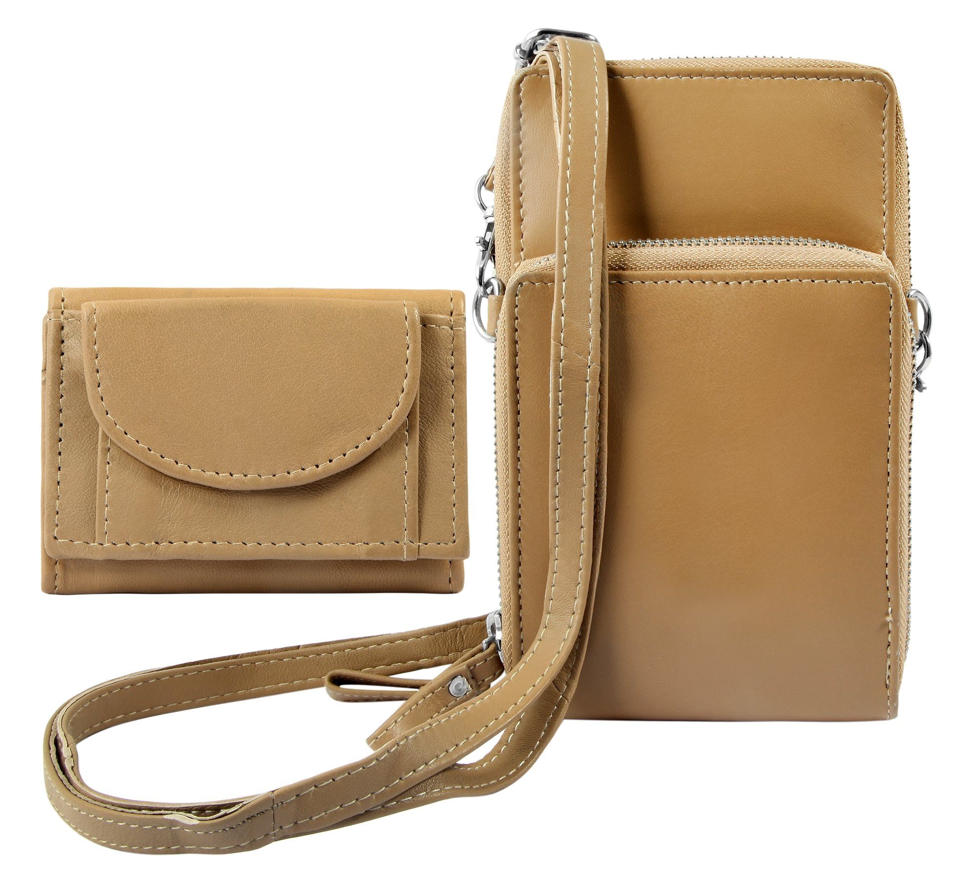 AKZENT Handytasche Maxi Handyumhängetasche mit Minigeldbörse aus Echtleder (einzeln)