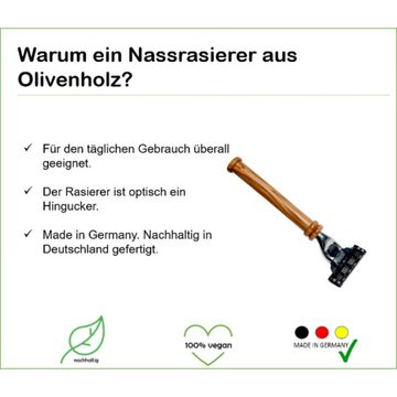 Olivenholz-erleben Nassrasierer Nassrasierer „K2“ mit Olivenholzgriff M3, 1-tlg., dekorativ, vielseitig einsetzbar