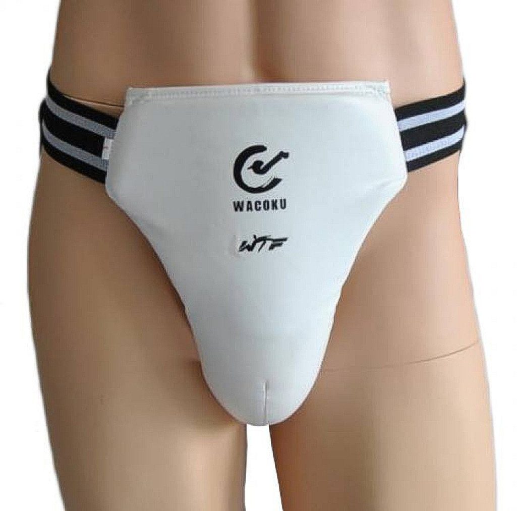 WACOKU Защита паха Herren Tiefschützer Taekwondo Professional WT Unterleibschutz weiß (Breiter Gummibund), Karate, Kickboxen, Kampfsport