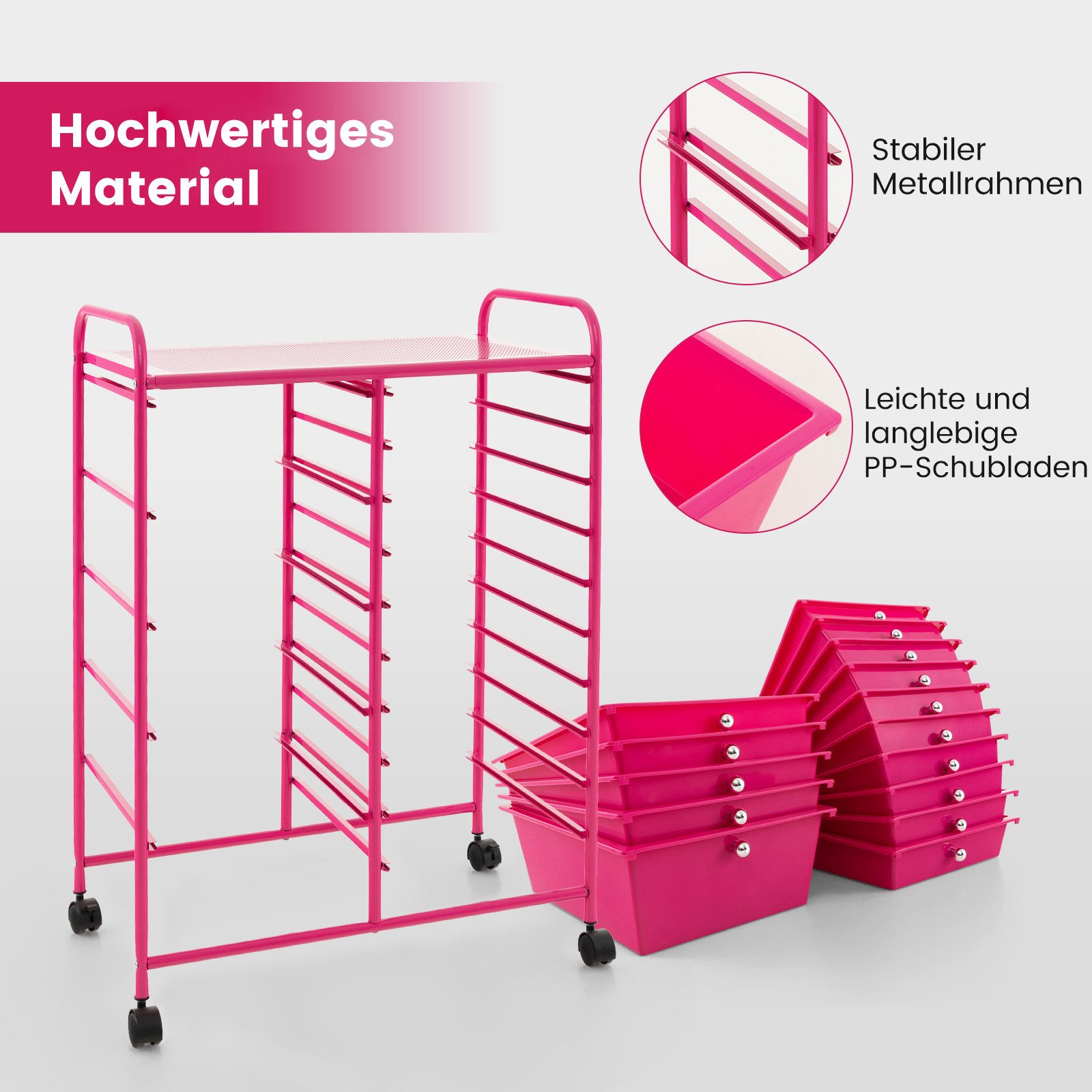 COSTWAY Rollcontainer, Bürocontainer mit 15 stapelbaren Schubladen & Rollen