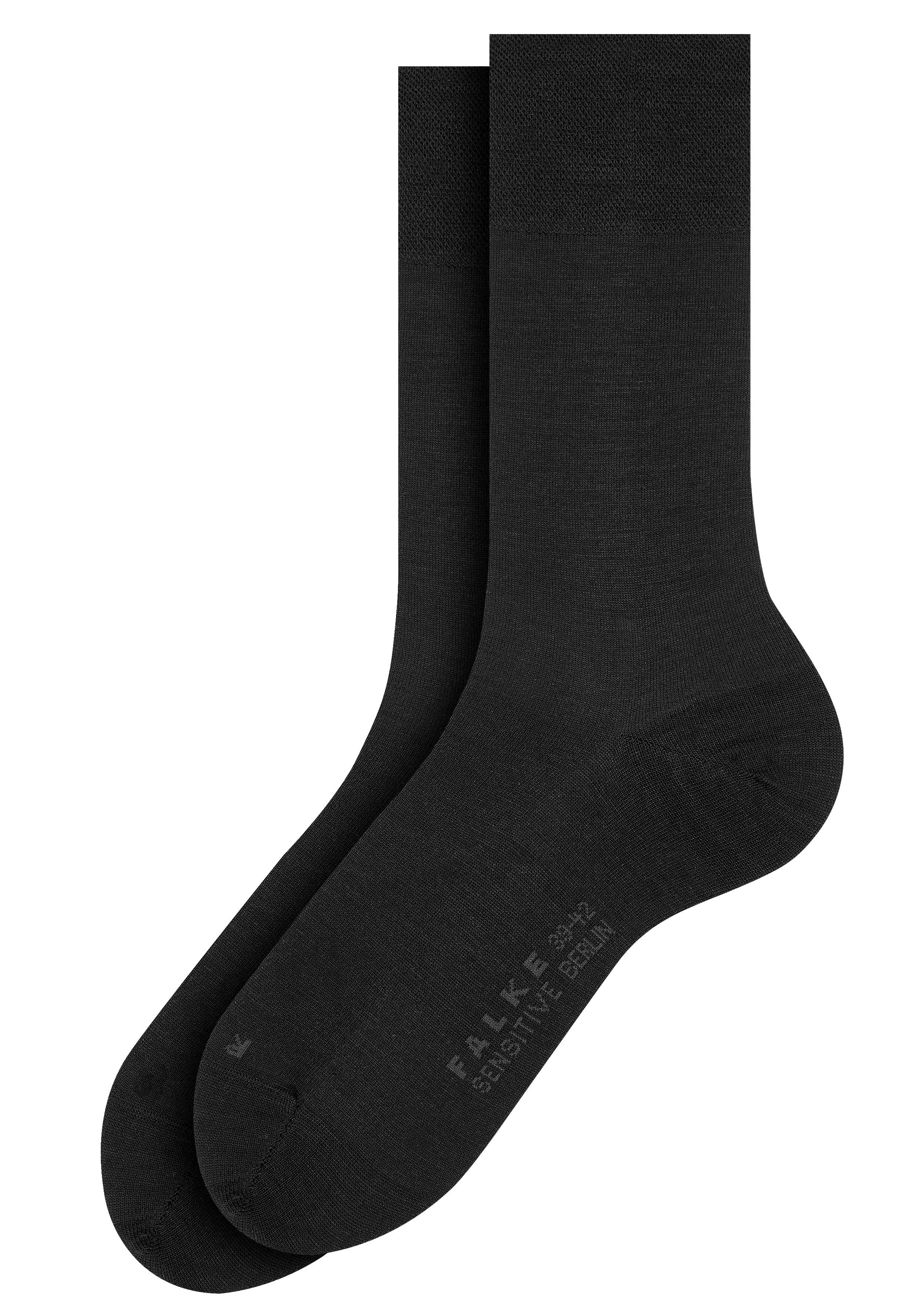 FALKE Socken Sensitive Berlin (Packung, sensitve schwarz Gummi ohne 2-Paar) Bündchen mit