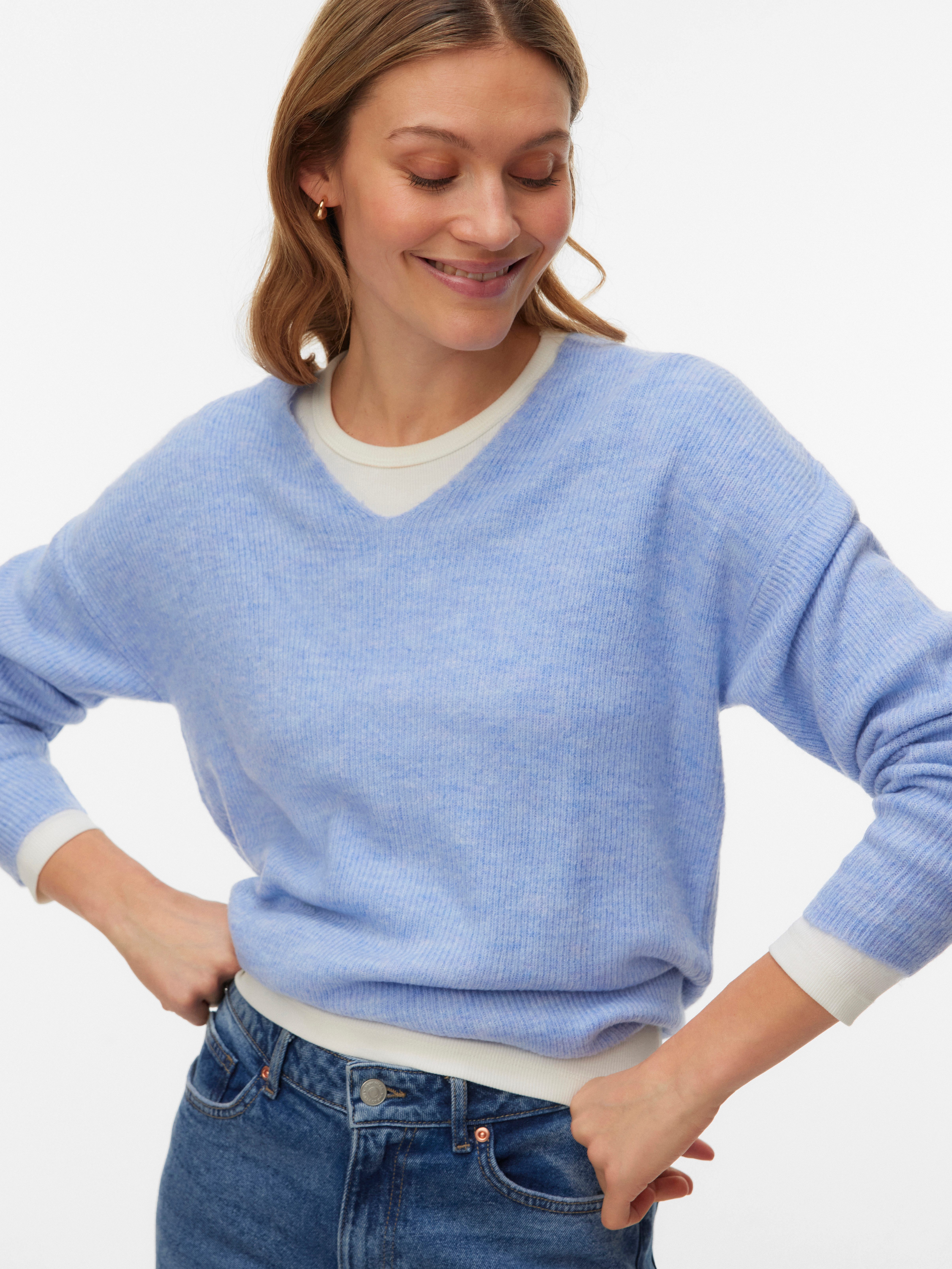 Vero Moda V-Ausschnitt-Pullover VMCREWLEFILE LS V-NECK BLOUSE NOOS günstig online kaufen