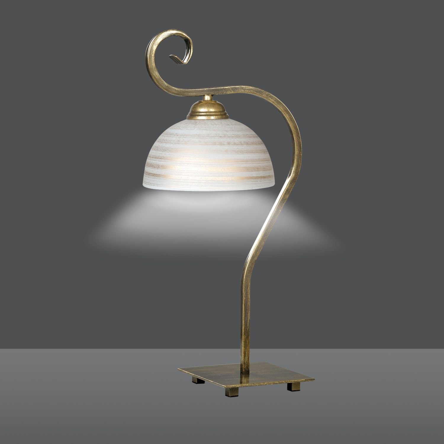 Weiß in Metall Große Nachttischlampe Leuchtmittel, Gold 50cm Licht-Erlebnisse ELISA, Schlafzimmer Glas Tischlampe ohne Bett