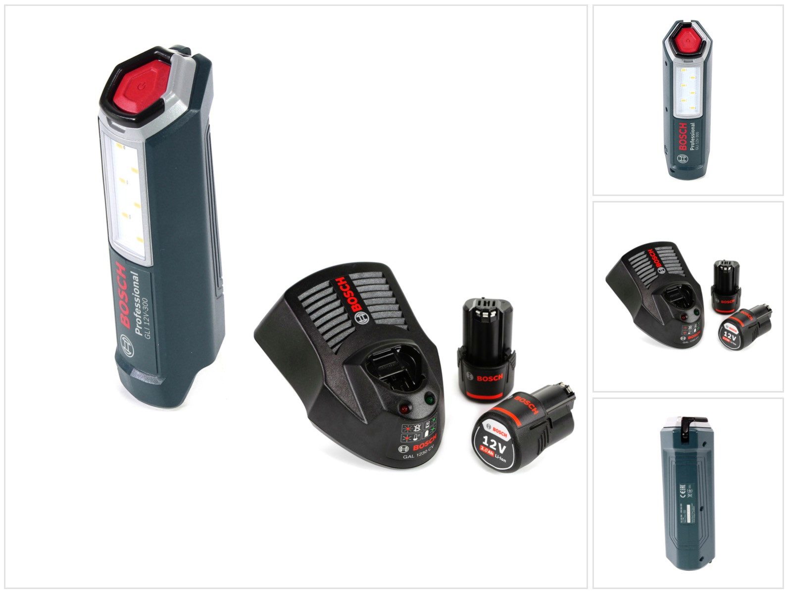 Bosch Professional Baustrahler Professional GLI 12V-300 Akku Lampe + 2x GBA 12V 2,0 Ah Akku + GAL 12