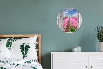 MuchoWow Gemälde Blumen - Tulpen - Ansicht - Regenbogen, (1 St), Kreis Wanddekoration Forex, Rundes Wandbild, Wohnzimmer, 30x30 cm