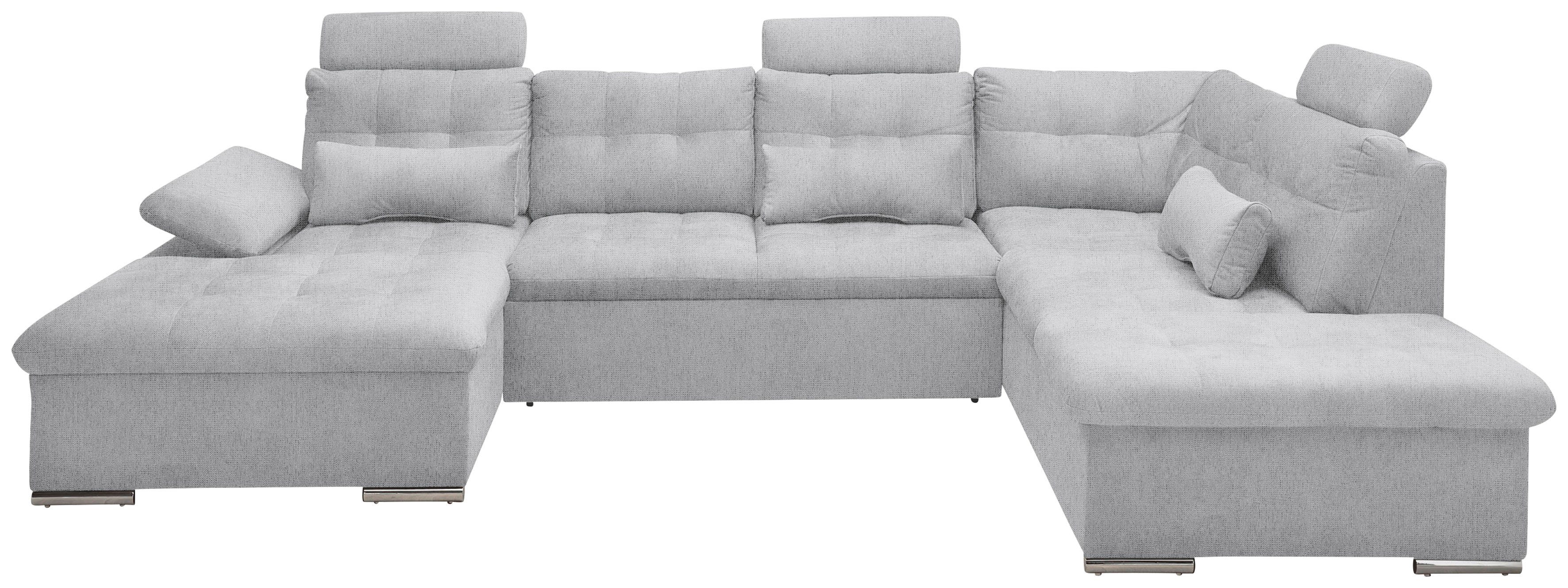 ED EXCITING DESIGN Wohnlandschaft Jakarta U-Form mit Bettfunktion, Bettkasten, Armteilverstellung, Kopfstützen & 3 Nierenkissen