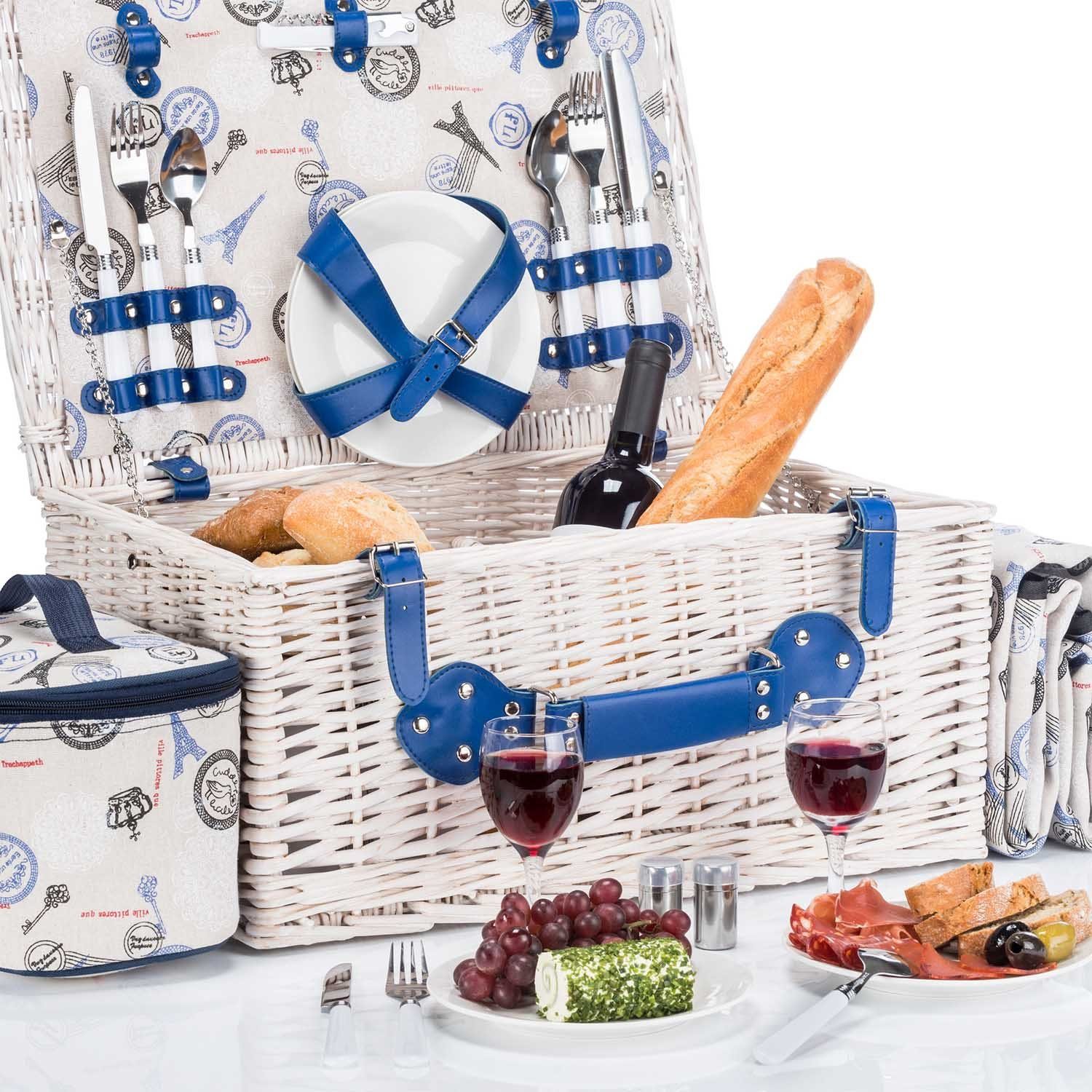 Goods+Gadgets Picknickkorb »Weidenkorb« (Picknick Geschirr, Besteck,  Gläsern, Korkenzieher), für 4 Personen