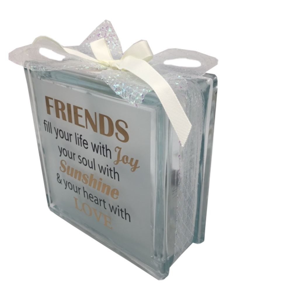 MystiCalls LED-Dekofigur Glasbaustein Friends Glas Bild Bilderrahmen Freunde mit LED Geschenk (1 St), Integrierte Lichterkette