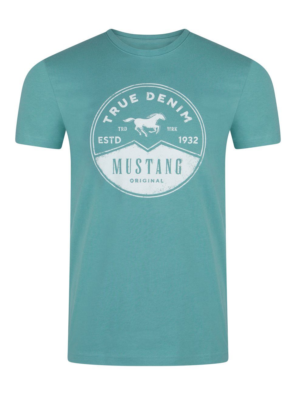 MUSTANG T-Shirt Herren Printshirt Regular Fit (1-tlg) Kurzarm Tee Shirt mit Rundhalsausschnitt aus 100% Baumwolle