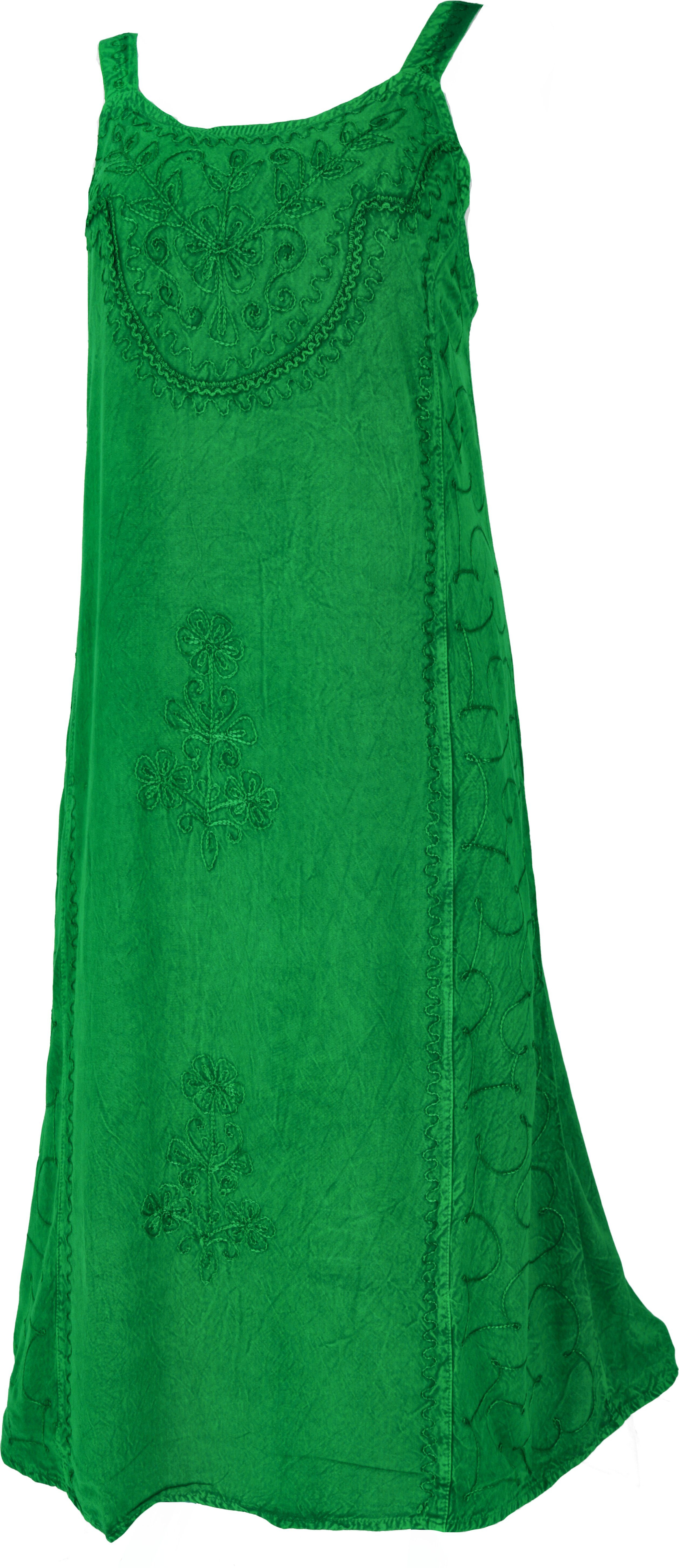 Guru-Shop Midikleid Besticktes indisches Sommerkleid Boho chic - grün alternative Bekleidung