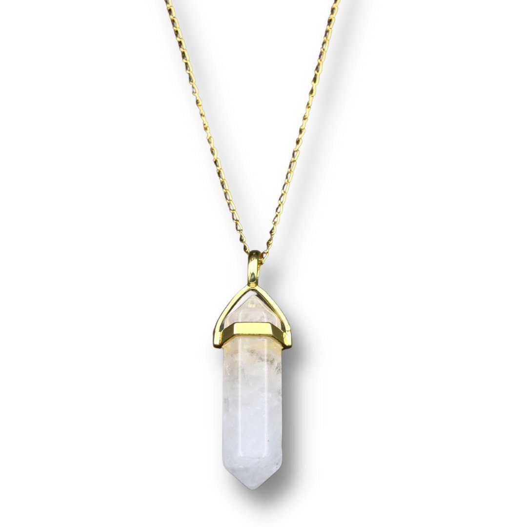 Naturstein gold Halskette Kette Obelisk LAVISA mit Edelstein Anhänger Bergkristall Kristall