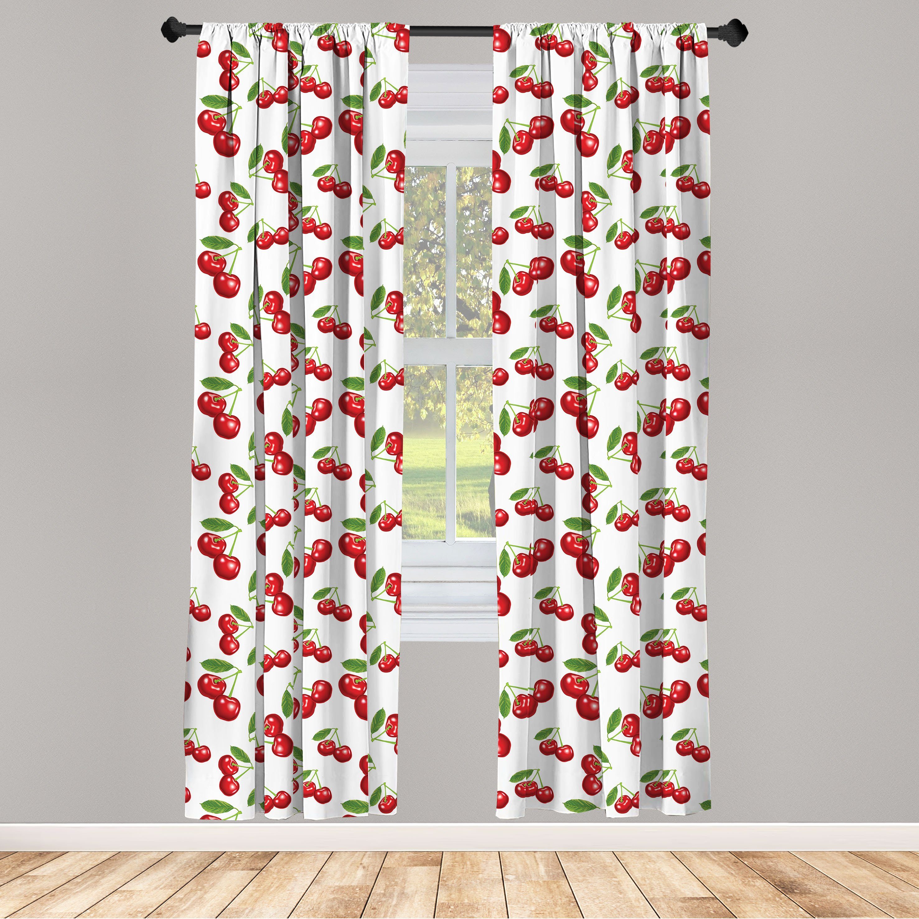 Gardine Vorhang für Wohnzimmer Schlafzimmer Dekor, Abakuhaus, Microfaser, Kirsche Kirschfrucht-Muster